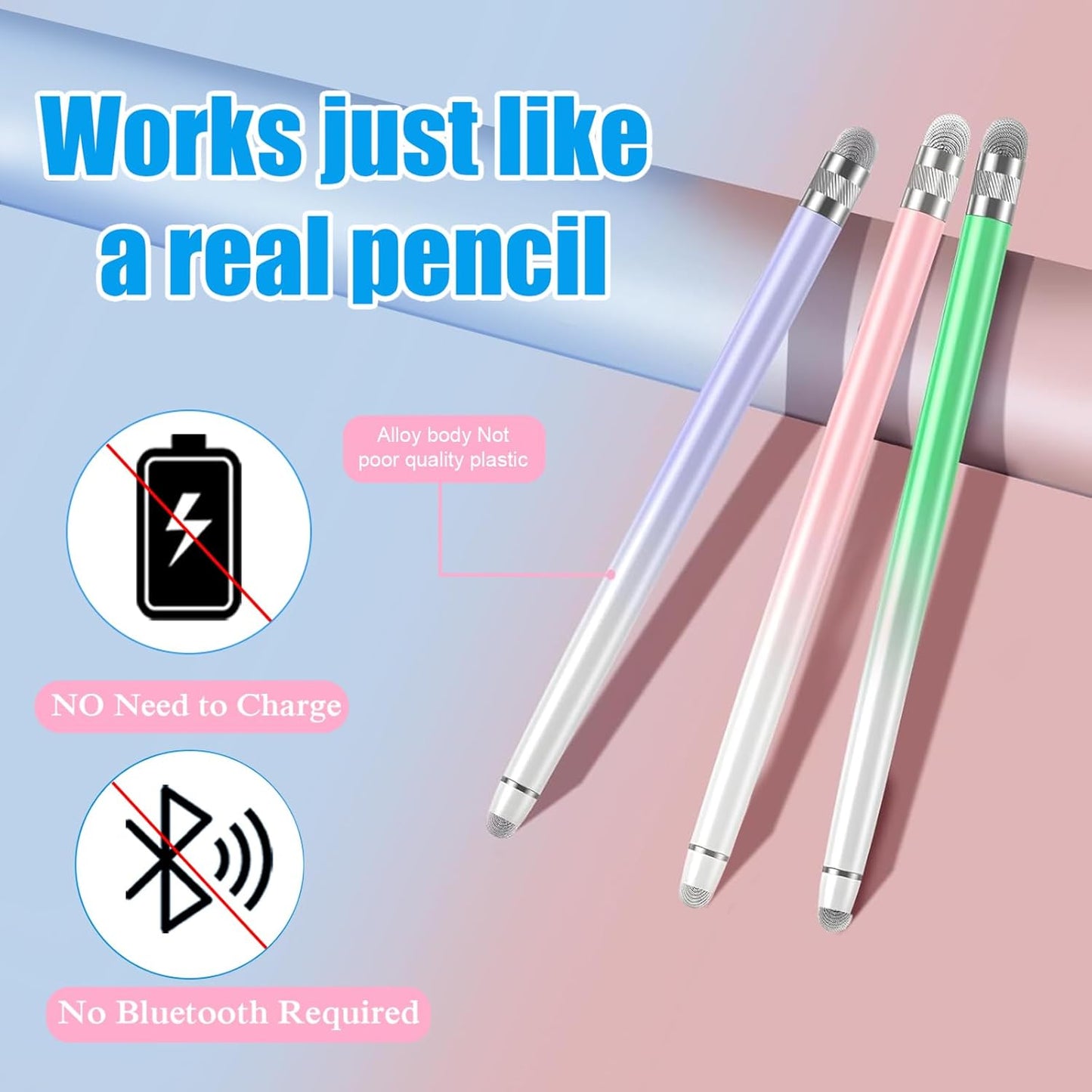 Bopomofo 3PCS Stylus Pen for Touchscreen,Stylus Pen for iPhone/iPad/Tablet Android/Microsoft/Surface,Compatible with Touch Screens(Purple/Pink/Green)