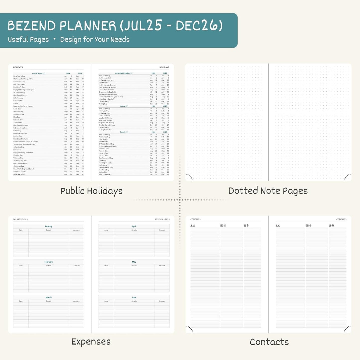 BEZEND Planner 2025-2026 Weekly and Monthly, 8.5" x 11" Academic Calendar (Jul 25-Dec 26) Vertical Daily Appointment with Hourly Timeslot & Monthly Tab, PU Leather Hardcover - Cornflower