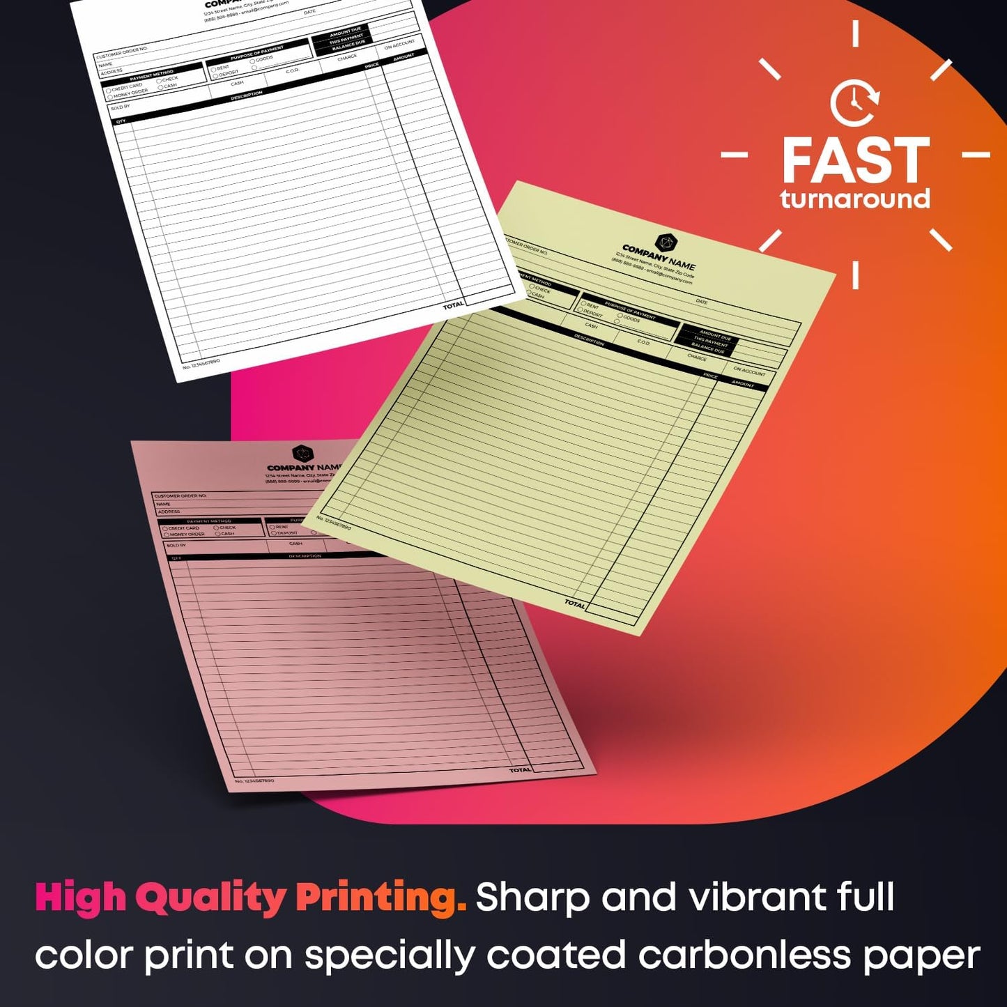 Custom Print 8.5" x 11" Carbonless NCR Forms for Printing Business and Company Invoices, Receipts, Work Orders, Sales Orders, Purchase Orders, Estimates and Quotes - Loose Sheets (2-Part, 250)
