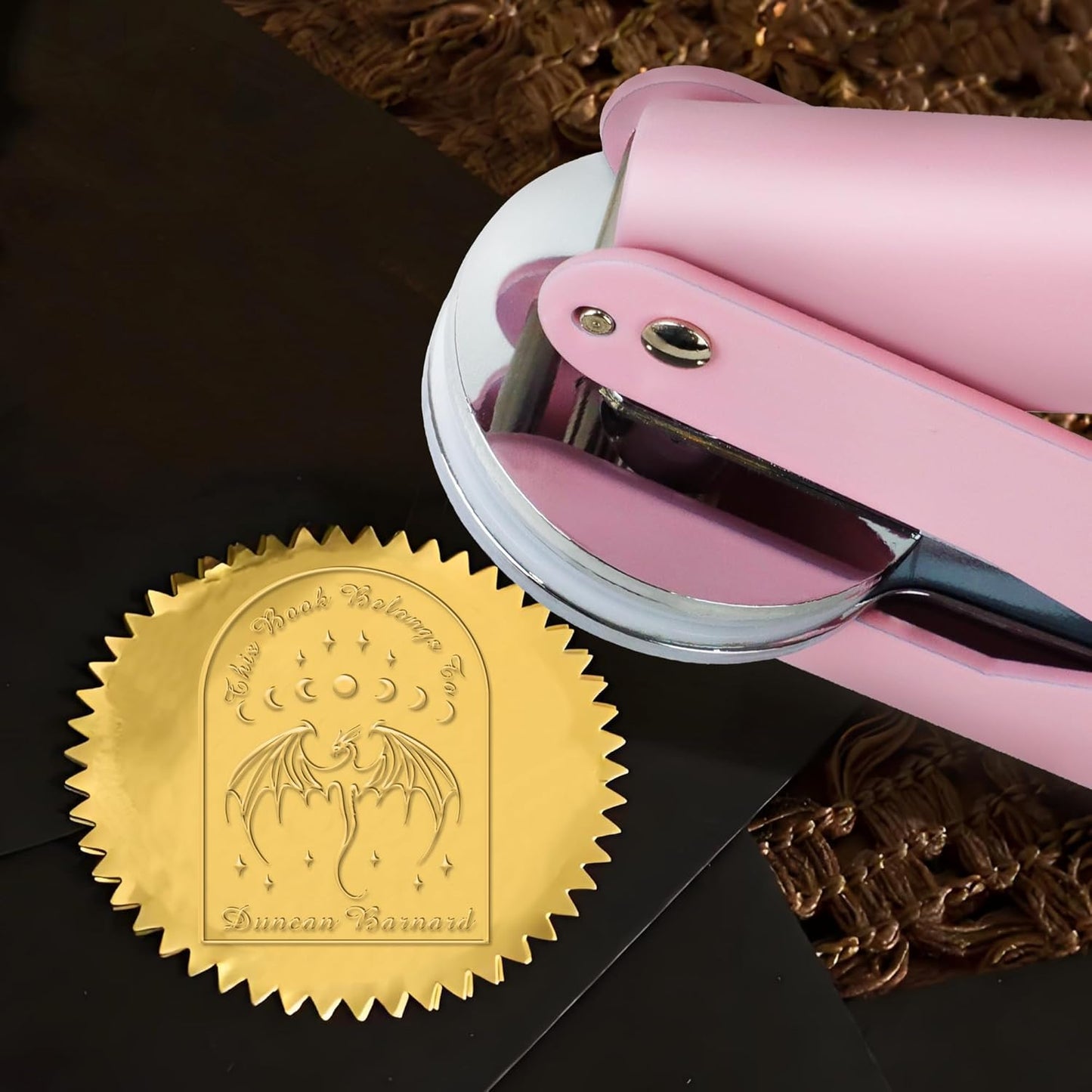 Customized Book Dragon Embosser Color Stamp with Your Name or Design Personalized Library Embosser Stamp Custom Books Business Cards Paper Documents Notebooks etc. (Dragon Theme - 003)