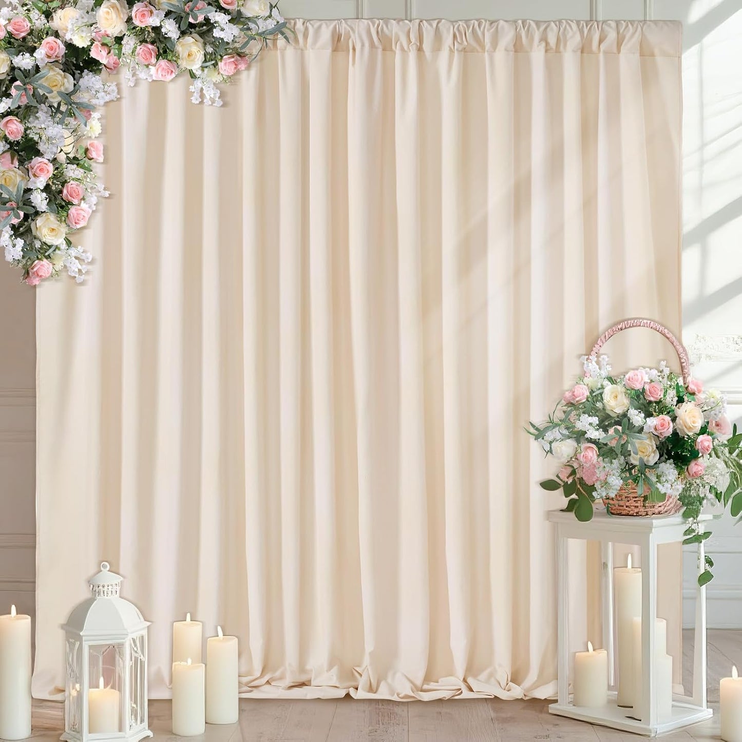 Ivory Backdrop Curtains Photography Background Drapes: 20ft x 10ft Polyester Fabric Panels - for Birthday Anniversary Ceremony Decorations