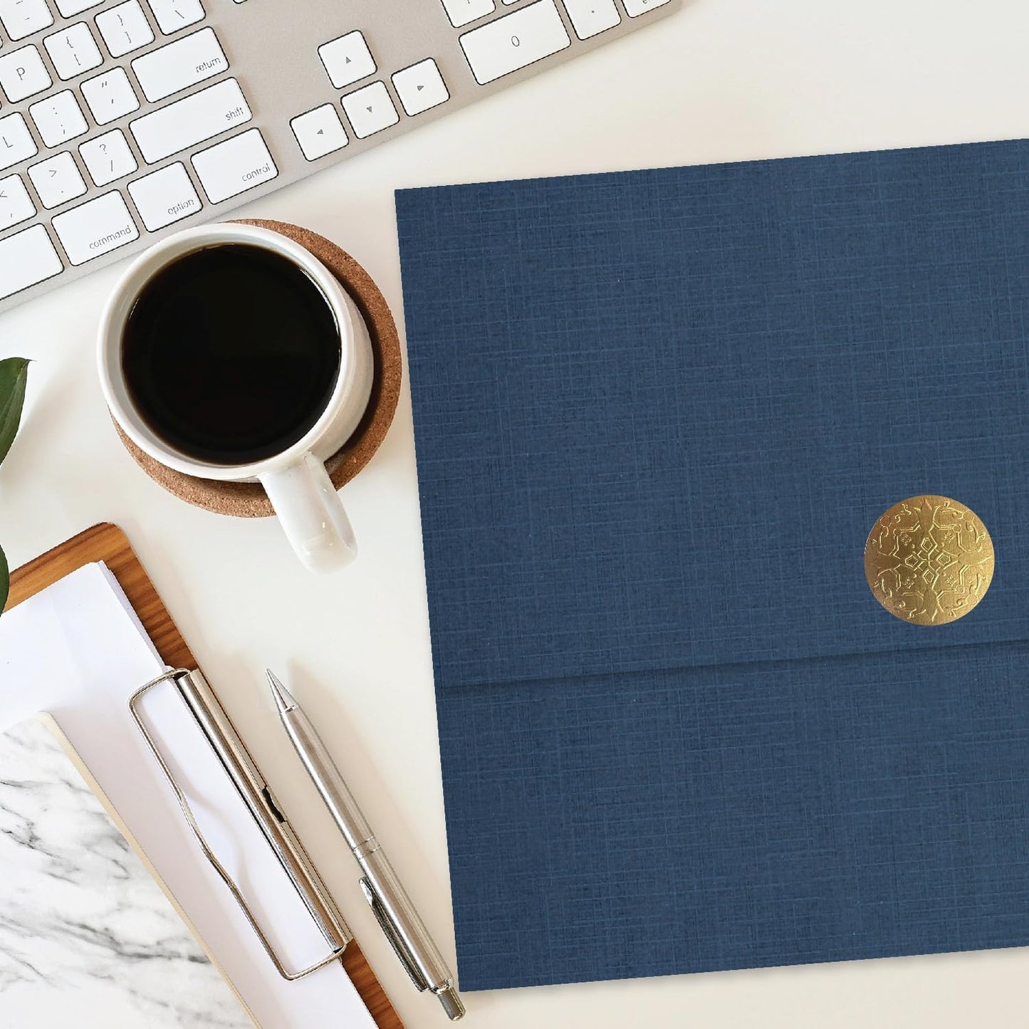 Certificate Holders - Tri-Fold Navy Linen 9.25x12.5 Inches - Embossed Die-Cut 80 lb Cover Stock - Silver Medallion Foil Stamp - Ideal for Awards - 218 GSM Document Holder