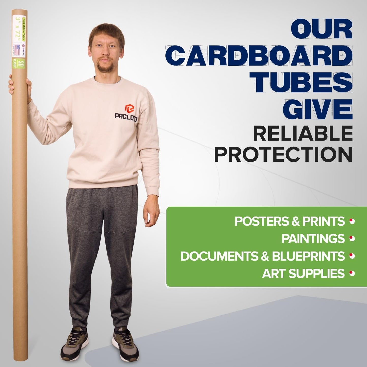 3" x 72" Reinforced Kraft Paper Mailing Tube, Pack of 6 Tubes with 12 Caps – Secure USPS Approved Poster Tube – Cardboard Tube for Shipping and Storing Posters, Prints, Artwork, or Documents