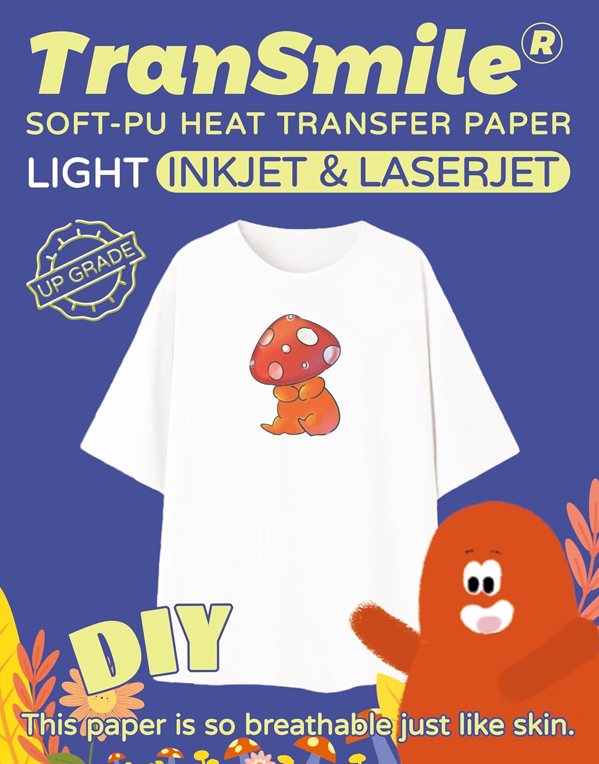 TranSmile Heat Transfer Paper for Inkjet & Laserjet Printer (20 Sheets, 8.5 x 11") Printable Heat Transfer Vinyl for Light Fabrics Iron on Transfers for T Shirts(L3-20)