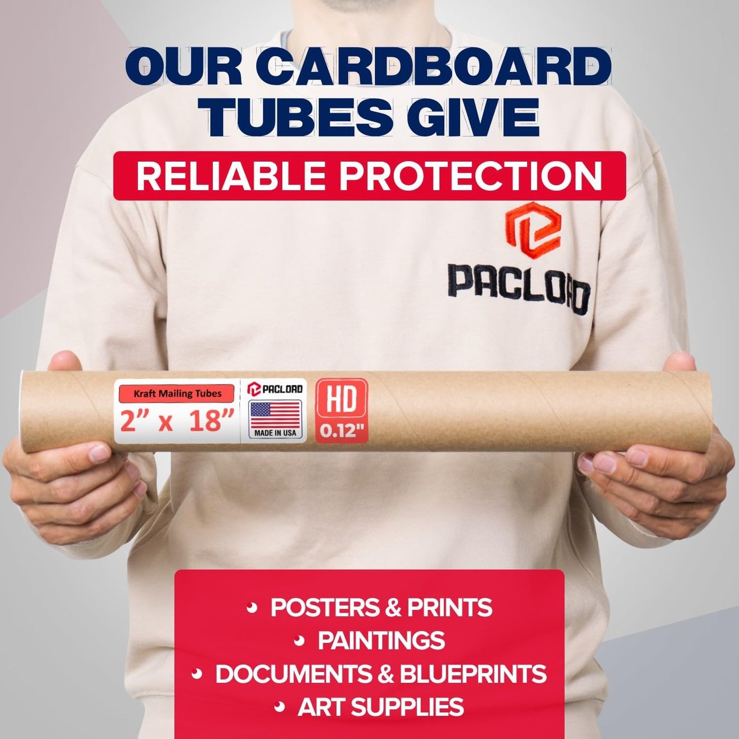 2" x 18" Heavy-Duty Reinforced Cardboard Mailing Tube, Pack of 6 Tubes with 12 Caps – Secure USPS Approved – Great for Shipping and Storing of Prints, Artwork, Posters or Documents