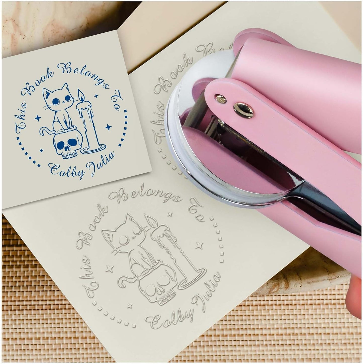 Skull Themed Library Book Embosser，Custom Book Business Card Paper Document Notebook，Self Inking Stamp，Book Lover Gifts，Christmas Gifts (Style15)