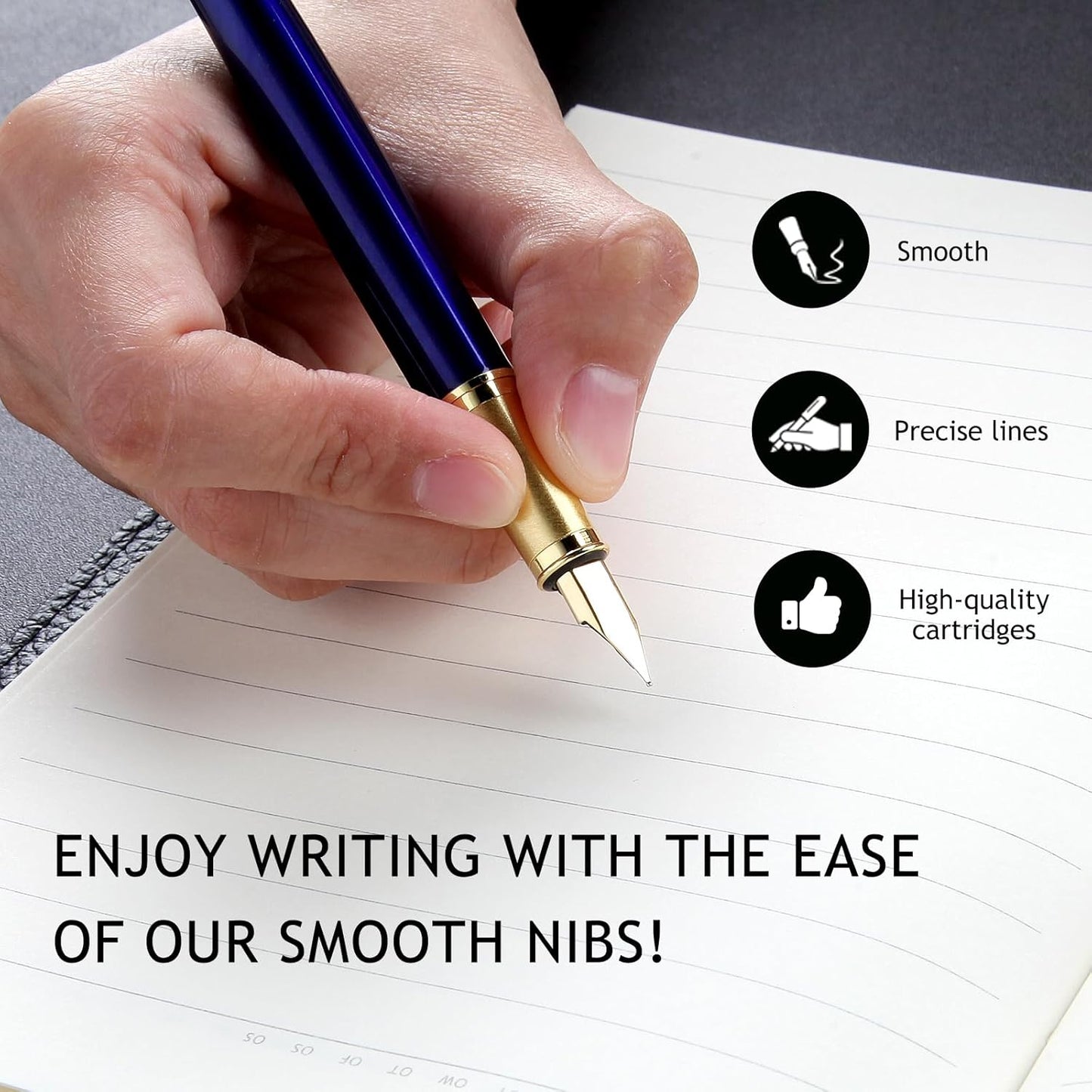 Fountain Pen, luxury pens Fine point smooth writing for journaling fancy pen with Gift Case 8 black ink cartridges an EF nib an ink converte nice pens writer gifts-Matte Black