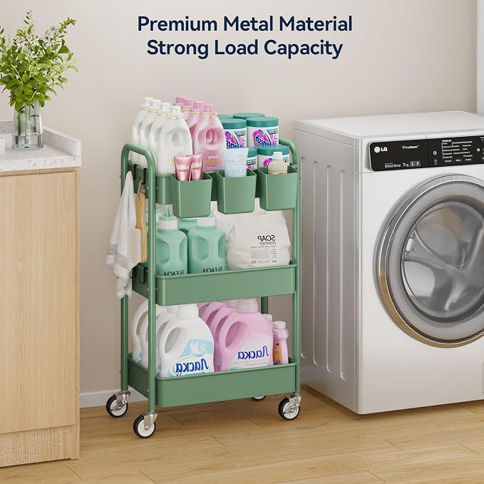 YASONIC 3-Tier Rolling Cart, 66 Pounds Capacity, Mesh Storage Organizer - Image 3