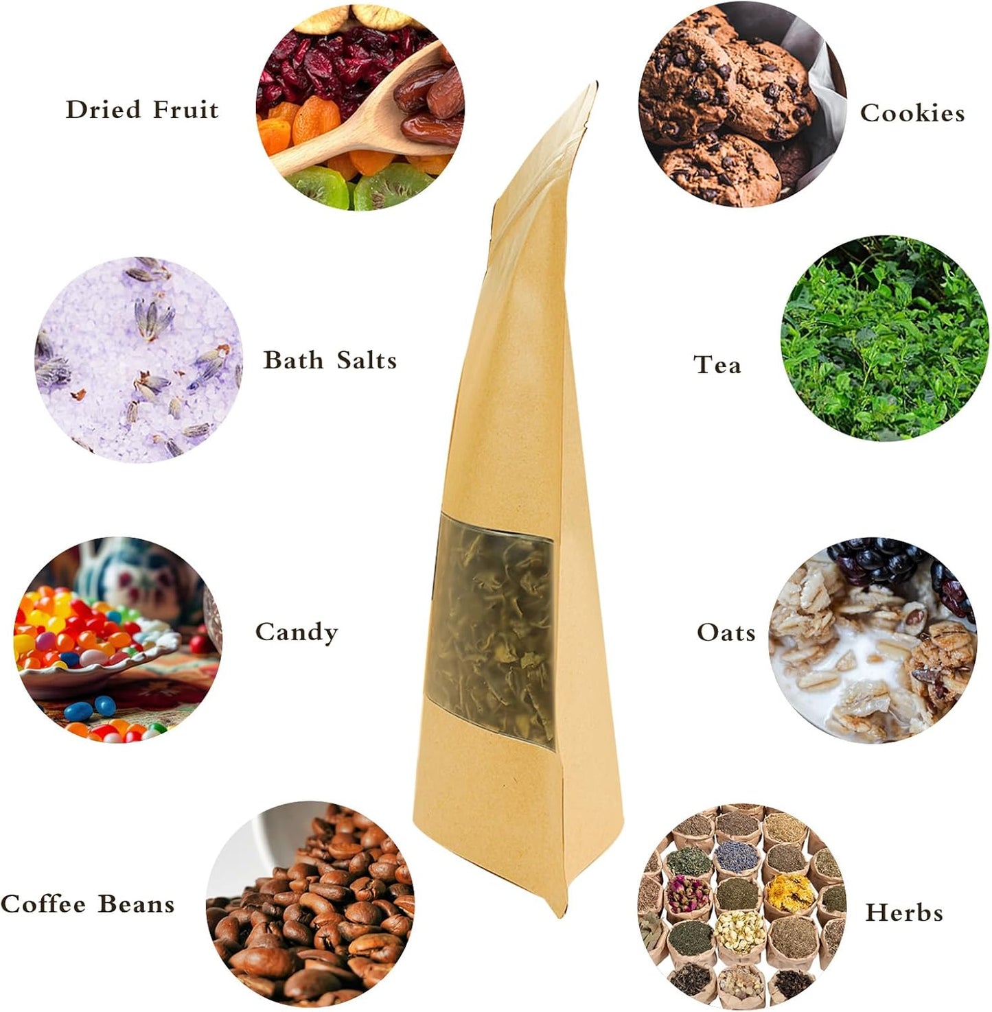 100 PCS Resealable Bags, Stand Up Kraft Paper Bags with Matte Window, Zipper Lock Food Storage Bags for Small Business and Home, 6.69 * 9.44 Inch Reusable Sealable Bags for Packaging