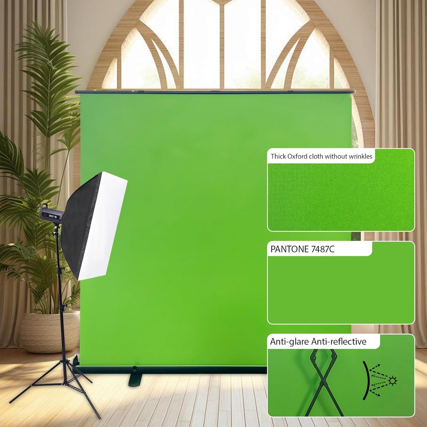 LIHONG Large Green Screen Collapsible Chroma Key Backdrop,Portable Retractable for Video, Live Game,Aluminum Base,Wrinkle Resistant Fabric,Pull-up Style,Auto-Locking Frame (59.8Wx78.7H inch)