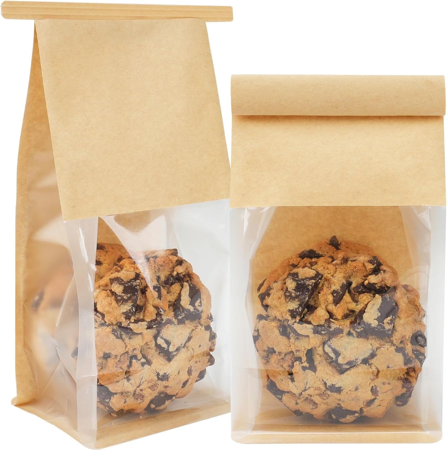 50 Pack Small Bakery Bags with Window, 3.9x3.1x8.2 Inches Tin Tie Tab Lock Cookie Packaging Bag Resealable Paper Treat Bags for Homemade Granola, Popcorn, Candies, Goodies