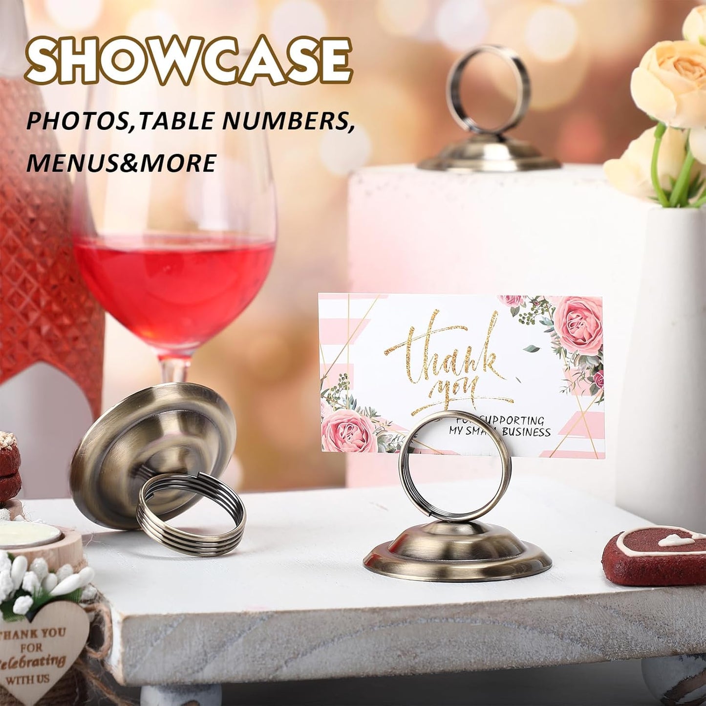 24 Pcs Table Number Holders Metal Place Card Holders Table Number Stands Tabletop Menu Sign Stands for Wedding Restaurant Recipe Banquet Birthday (Bronze)