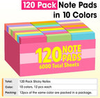 120 Pads Sticky Notes 3x3, Self-Stick Pads Bulk Bright Colors, School Supplies - Image 5