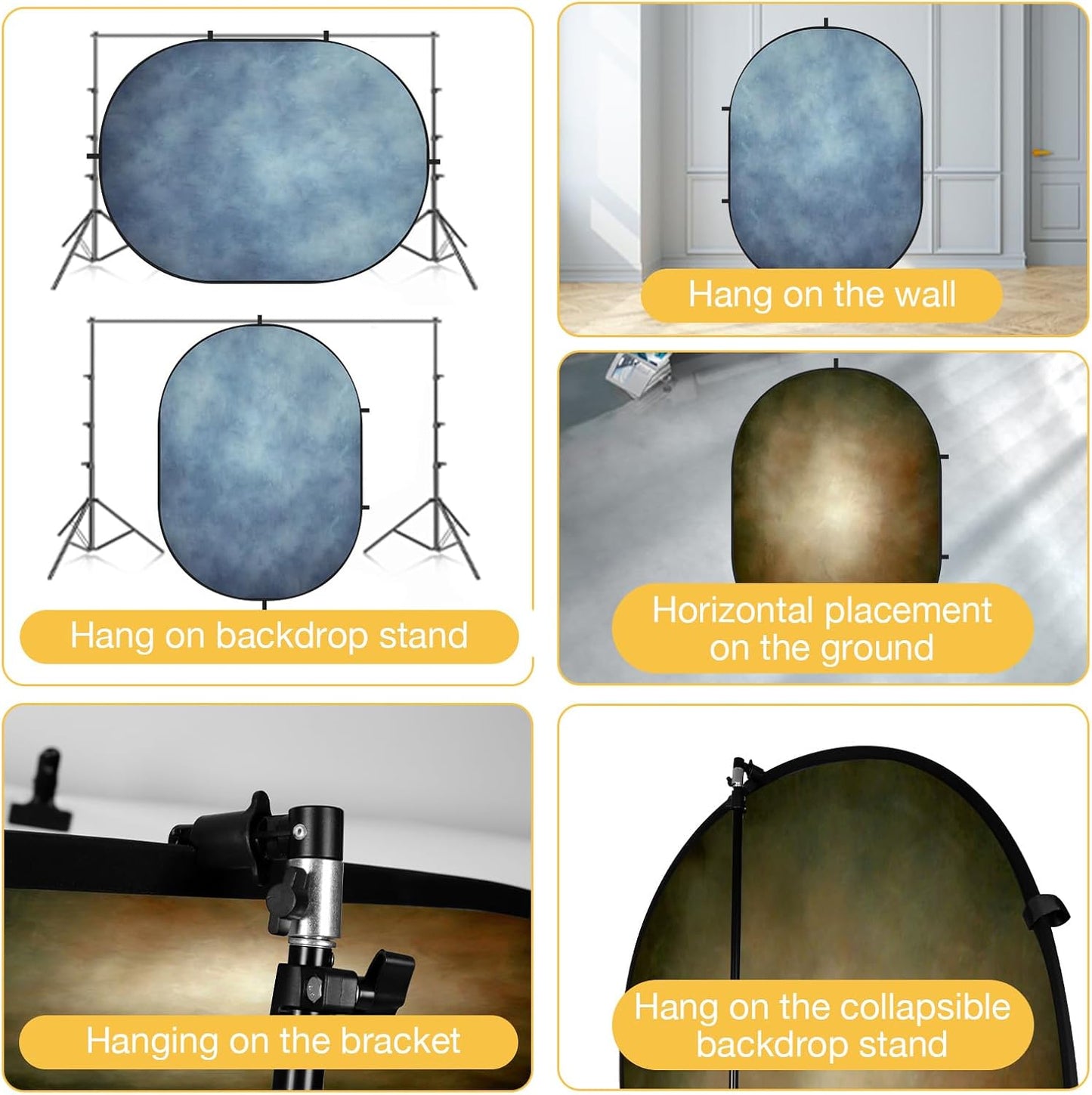 Kate 5x6.5ft(1.5x2m) Collapsible Backdrop Blue Brown Texture Folding Double Sided Backgrounds for Photo, Video Meetings, Live Streaming