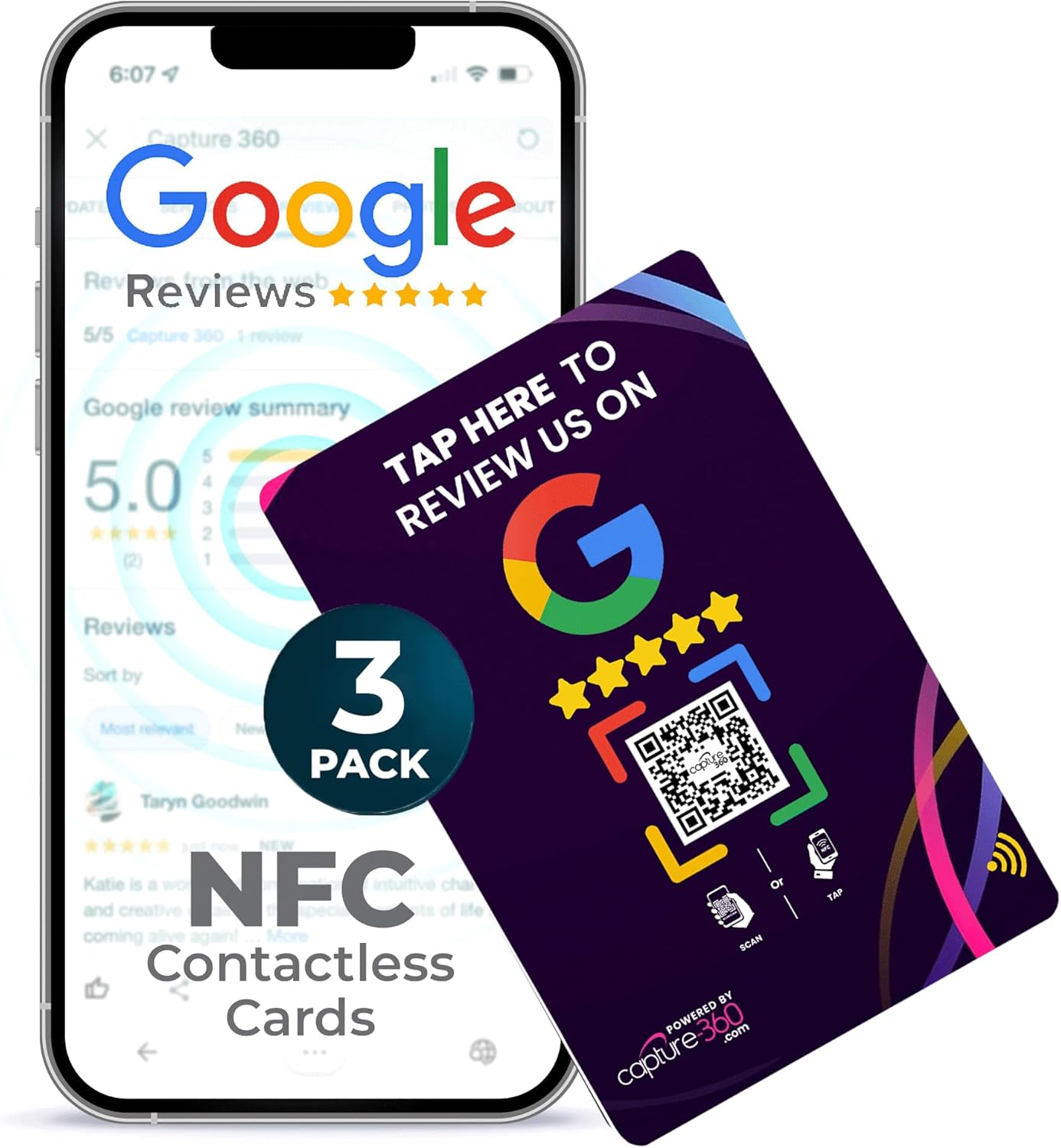 NFC Business Google Review Tap Card, Contactless, Enhances SEO, Saves Time, User-Friendly, Reusable, Boosts Online Presence & Encourages Business Feedback (Purple, 3-Pack Google Cards)