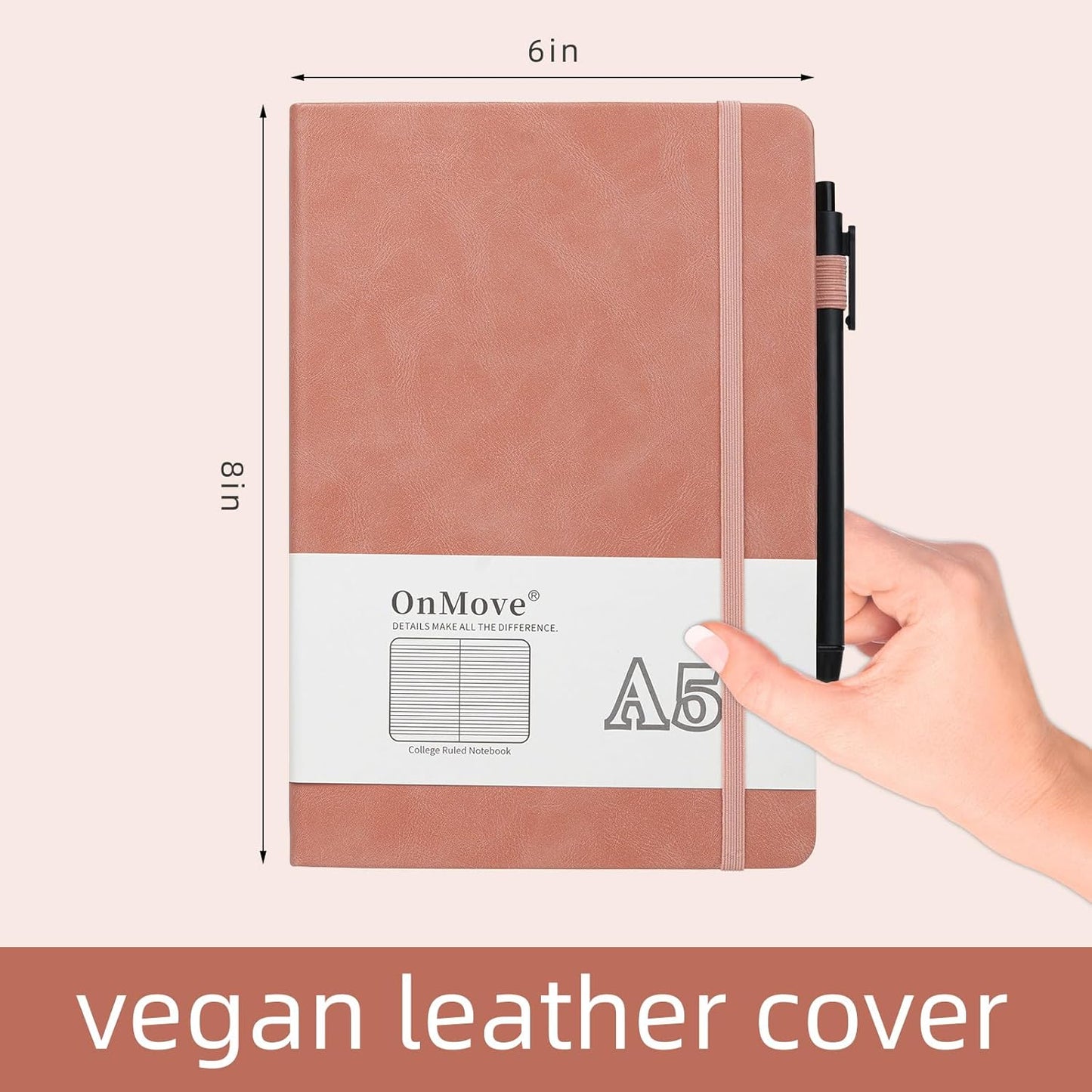 Notebooks Journal for Women Men 5 Pack Bulk Leather Hardcover with Pen Holder A5 160 Pages 100 GSM Thick Paper for Work School Lined Pink