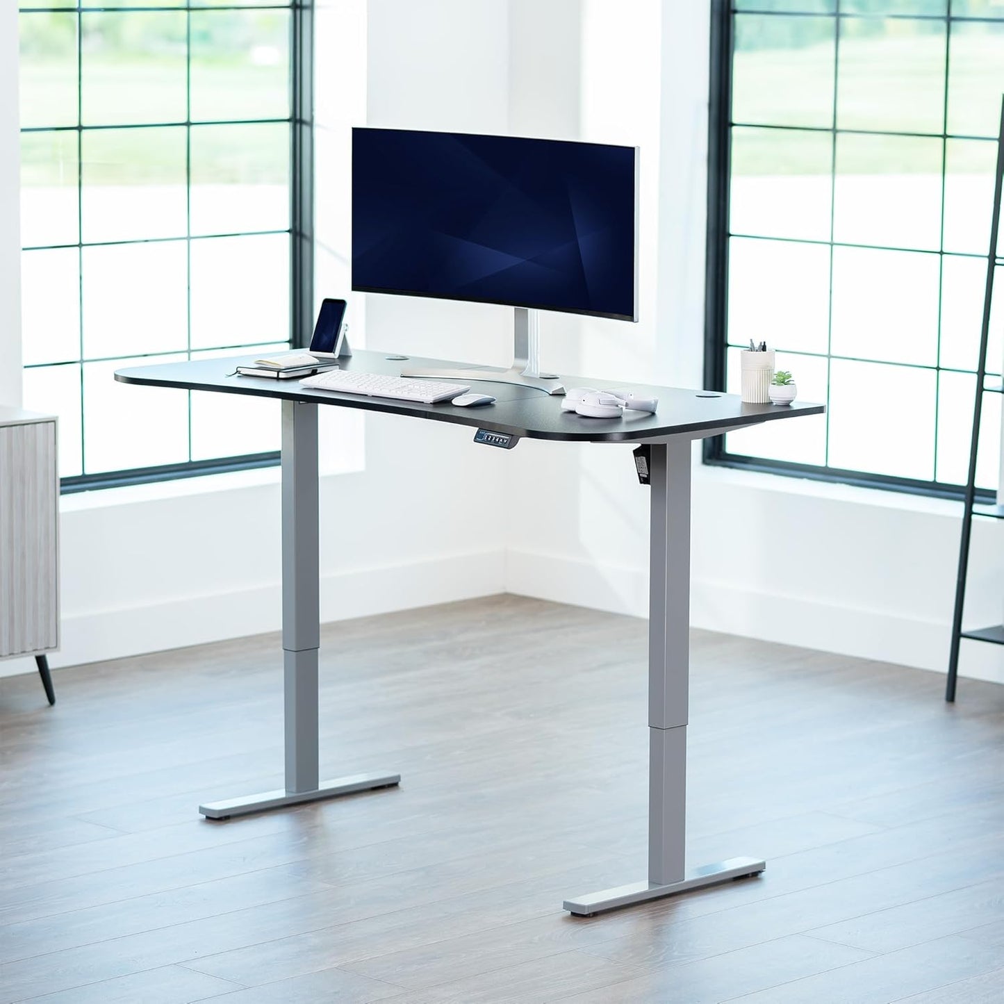VIVO Electric 63 x 32 in Standing Desk, Memory Height Adjustment, 1B Series, Black Top Gray Frame, DESK-KIT-1G1B