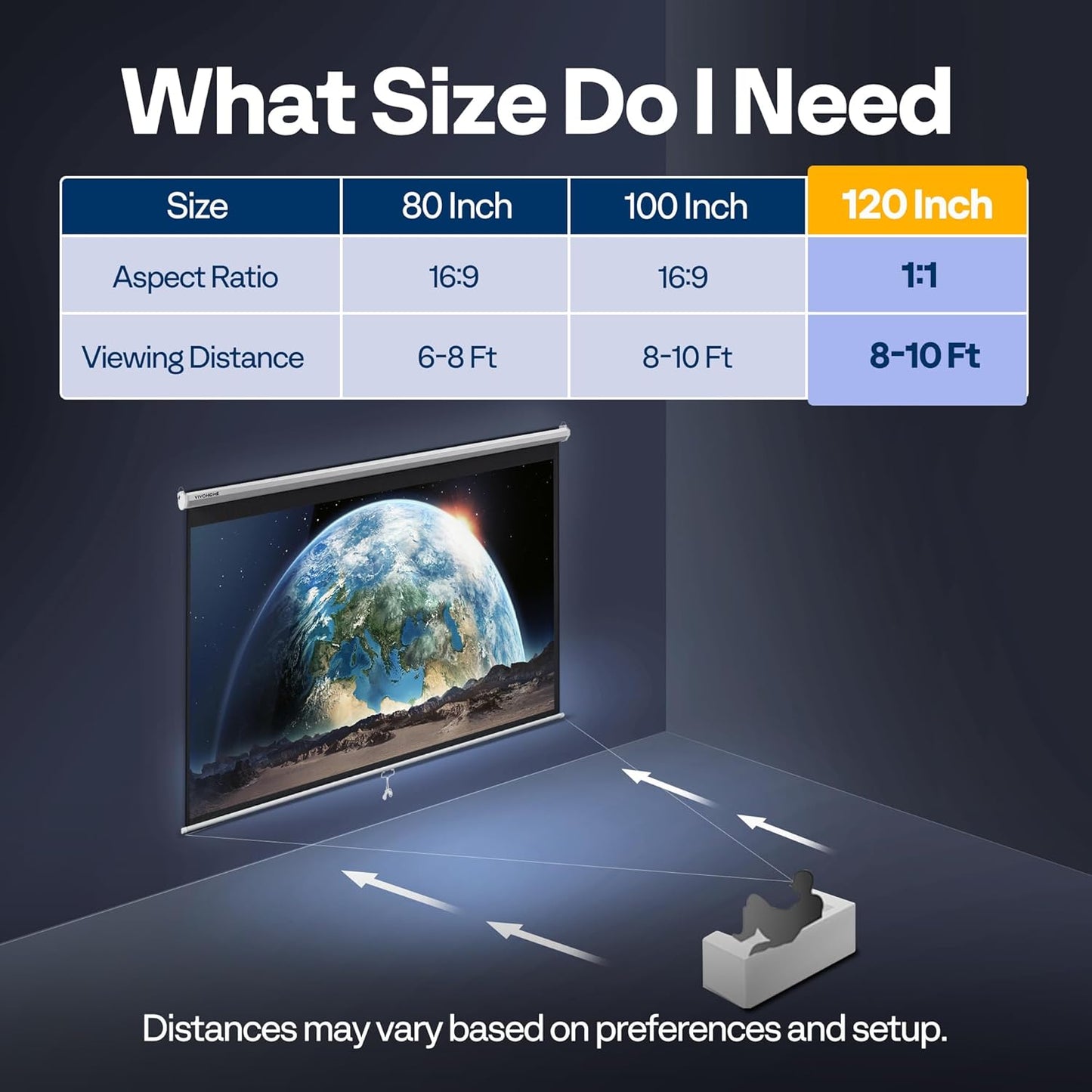 VIVOHOME Projector Screen Pull Down, 1:1 120 Inch Retractable Projection Screen, HD 4K Manual Pull Movie Screen for Home Theater, Cinema, Office (84x84 Inch White)