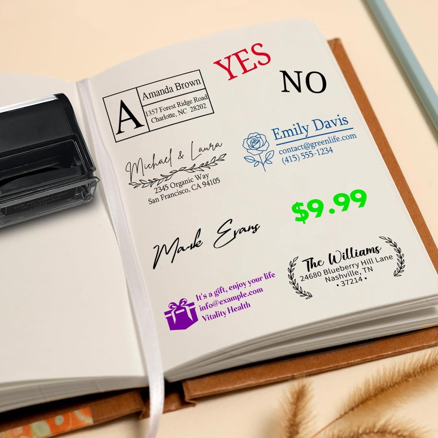 Custom Stamp - Personalized Self-Inking Stamp for Office, Teacher, Address & Business Label Stamper - 5 Sizes - 5 Ink Color Options - Up to 5 Lines of Customized Text (Custom)