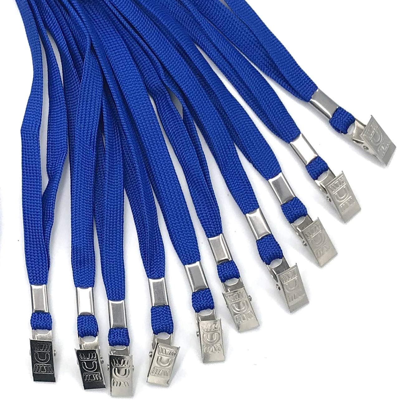 Beebel Lanyard 100 Pack Blue Badge Lanyards Flat Lanyards Round 32" with Badge Clip