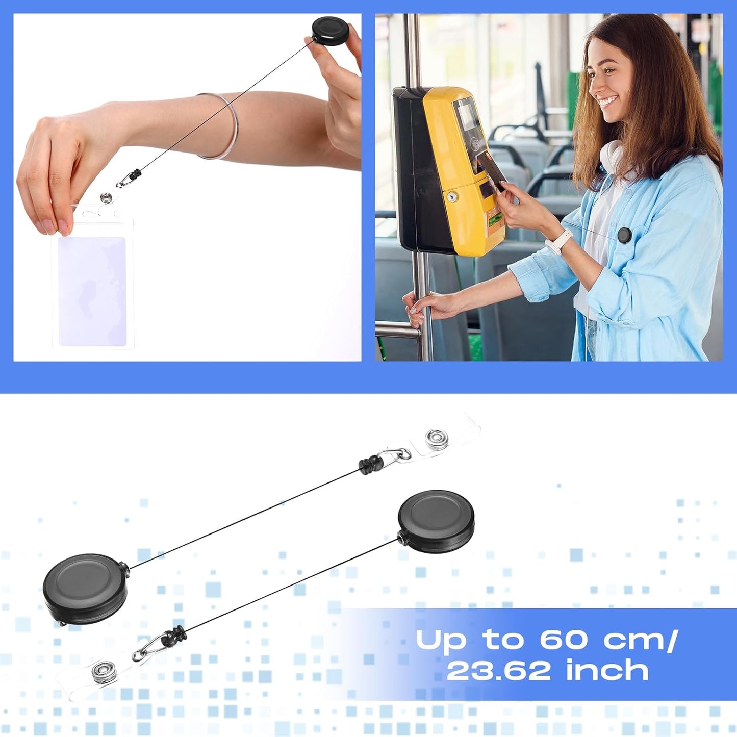 Zonon 100 Pcs Retractable Badge Reel Clip Holder Bulk with Metal Belt Clip Badge ID Card Holder Gifts for Nurses Teachers Students Office Workers School Supplies(Transparent Black)