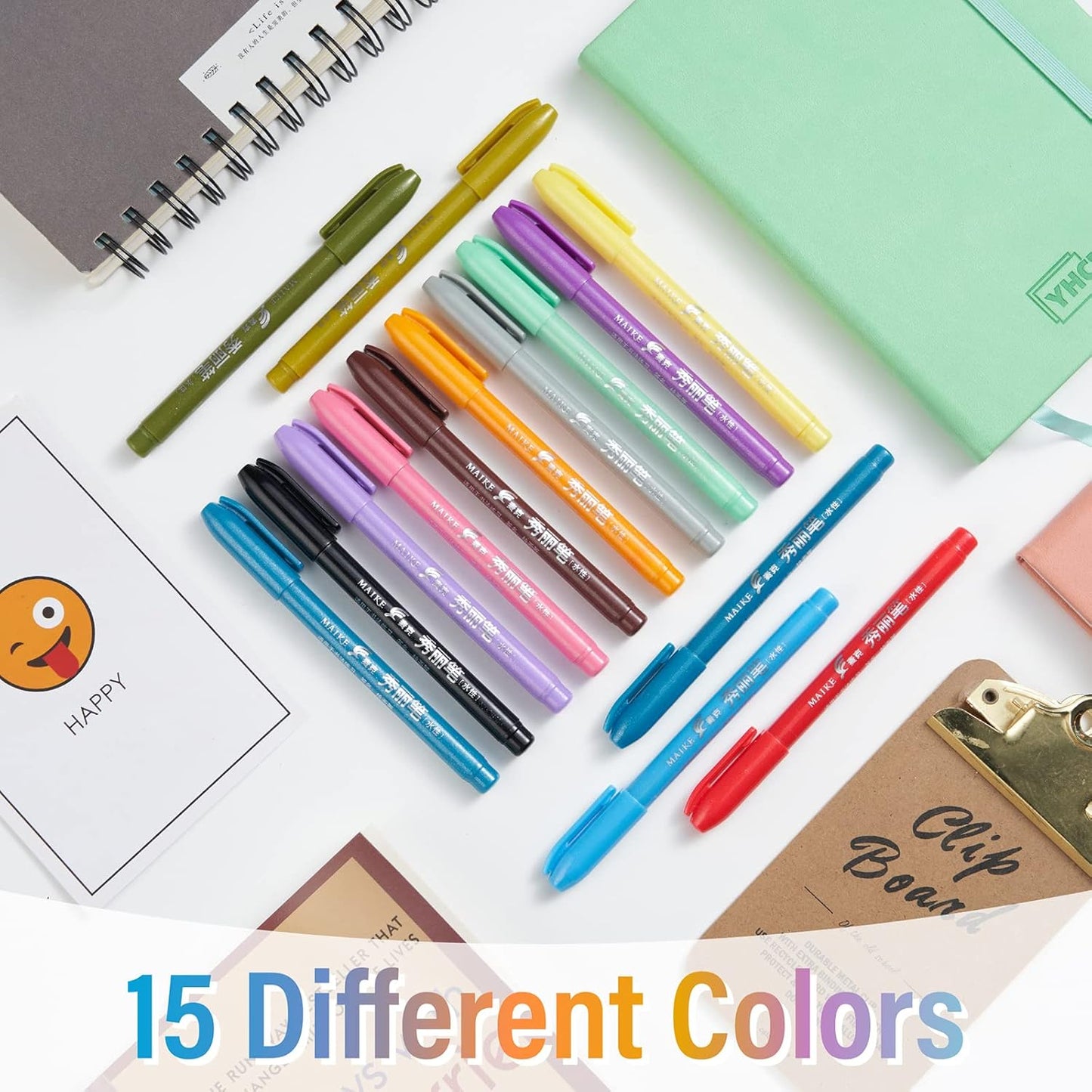 Felt Tip Pens, 15pcs Calligraphy pen Flair Pens Fine Point(0.4mm) Assorted Colors, Sign Brush Pen Art Brush Marker, Journaling Pen Set for Beginners Adult Hand Lettering Calligraphy