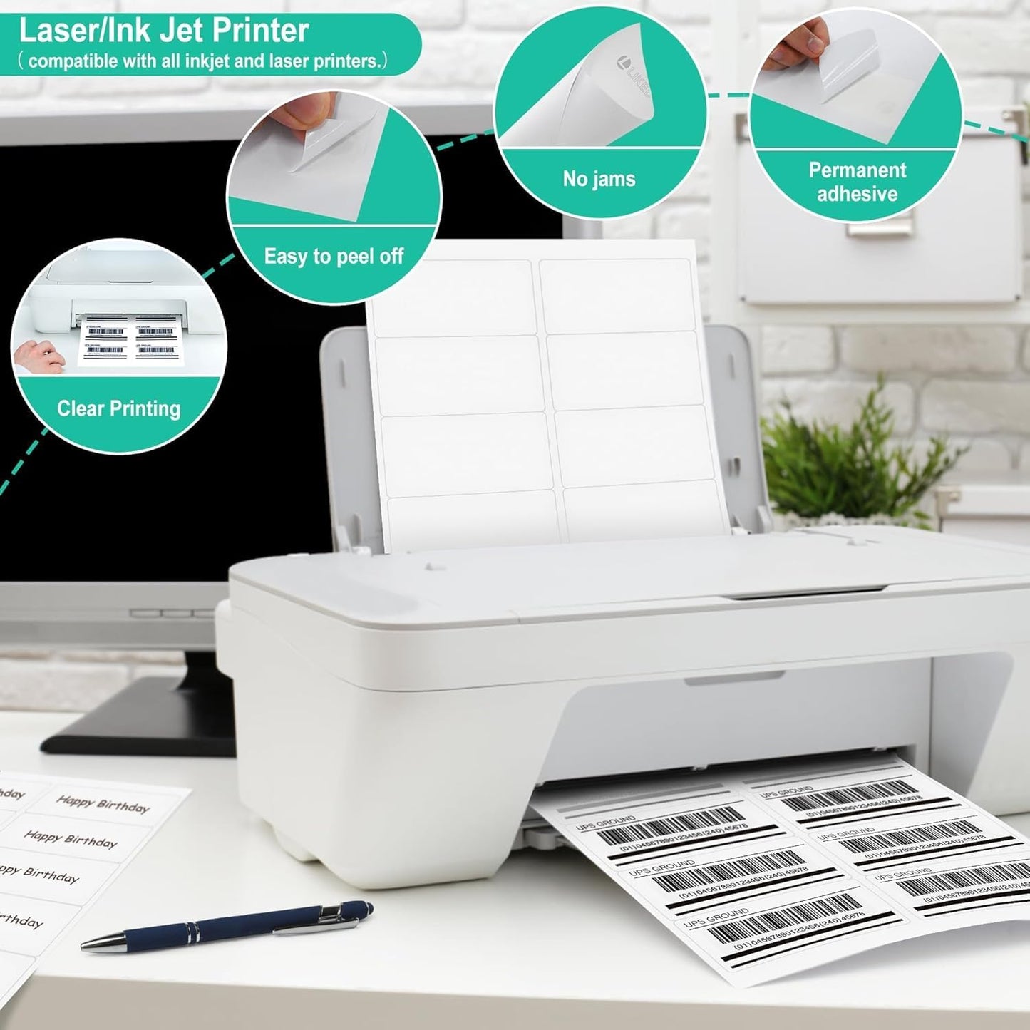 L LIKED 2" x 4" Label Stickers, Printable White 500 Sheets for Laser/Inkjet Printing - Matte White, 10 per Sheets (5000 Labels)