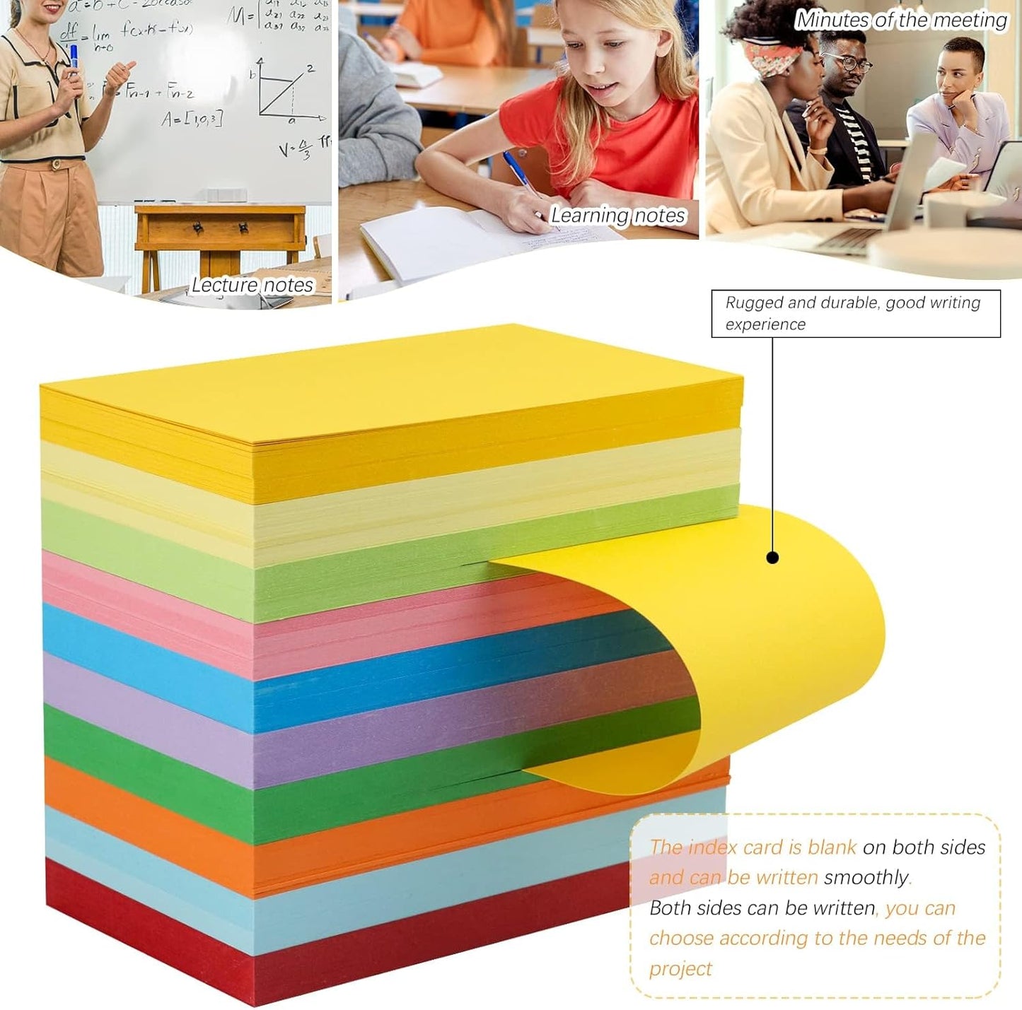 Tecmisse Colored Index Cards 3 x 5 Inch, 600 Sheets Colorful Flash Cards Thick, Blank Note Cards Flashcards for Studying School Learning and office Supplies, 10 Colors