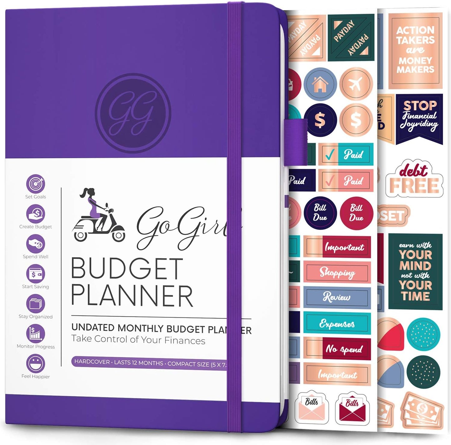 GoGirl Budget Planner – Monthly Financial Planner Organizer Budget Book. Expense Tracker Notebook Journal to Control Money, Compact (Purple)