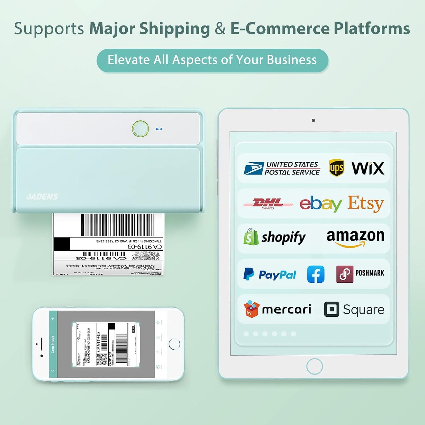JADENS Bluetooth Thermal Label Printer -Wireless Shipping Label Printer for Small Business & Package, USPS, Etsy, Amazon, Compatible with iPhone, Windows, Android, 4x6, Label Maker, Green
