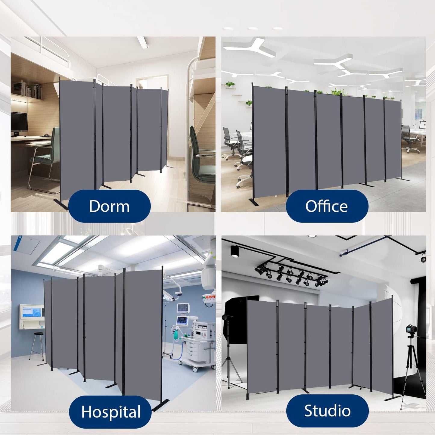 Room Divider and Folding Privacy Screens， 6 Panel Wide Room Divider Wall Screen for Room Separtition, Partition Room Dividers Fabric Panel Wall Dividers Freestanding for Office, Bedroom, Studio Dorm