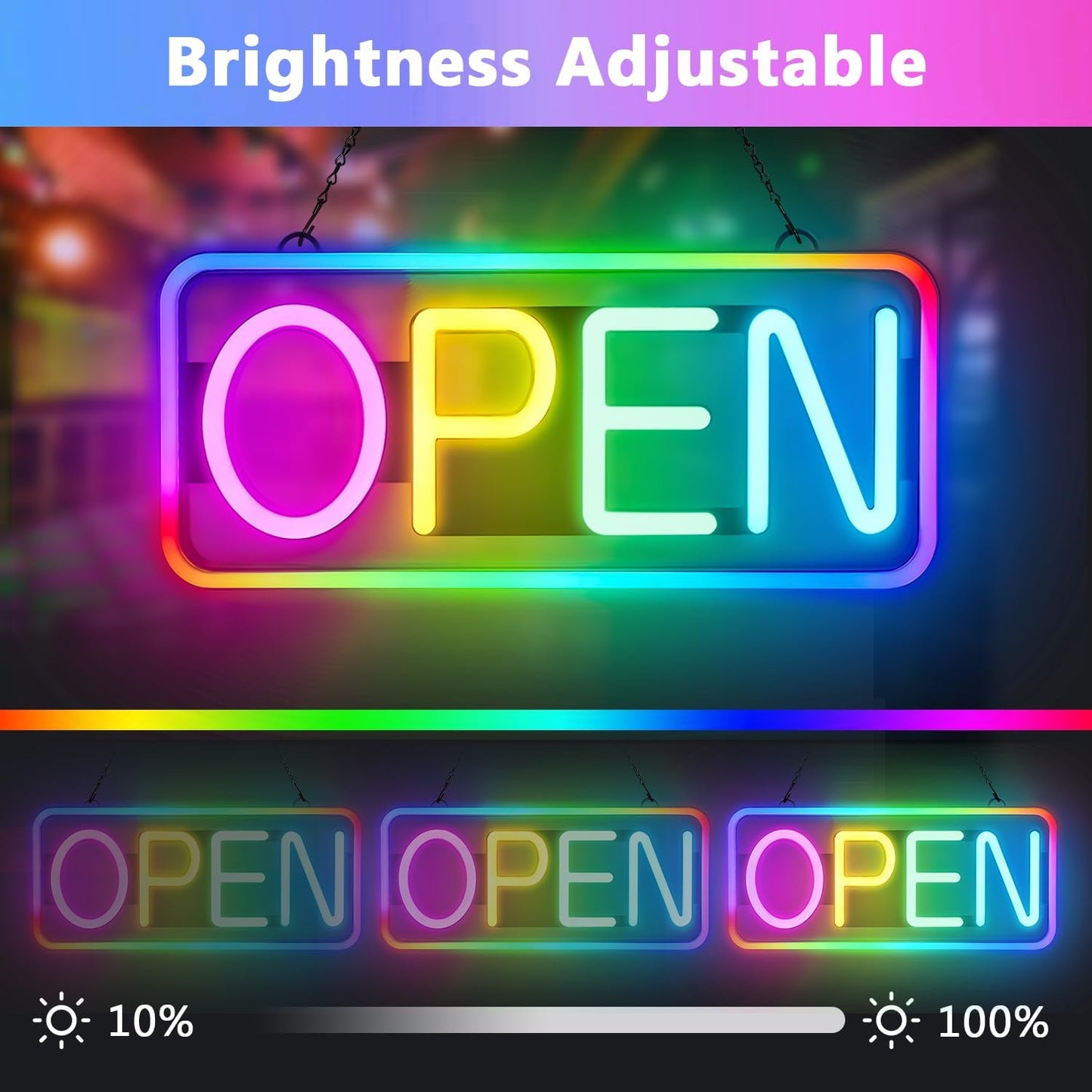 Led Open Sign, 21×10 inch Neon Open Sign with Remote, Color Changing & Scrolling Modes, Adjustable Brightness and Speed RGB Open Signs for Business Bar Restaurant Hotel Storefront Window
