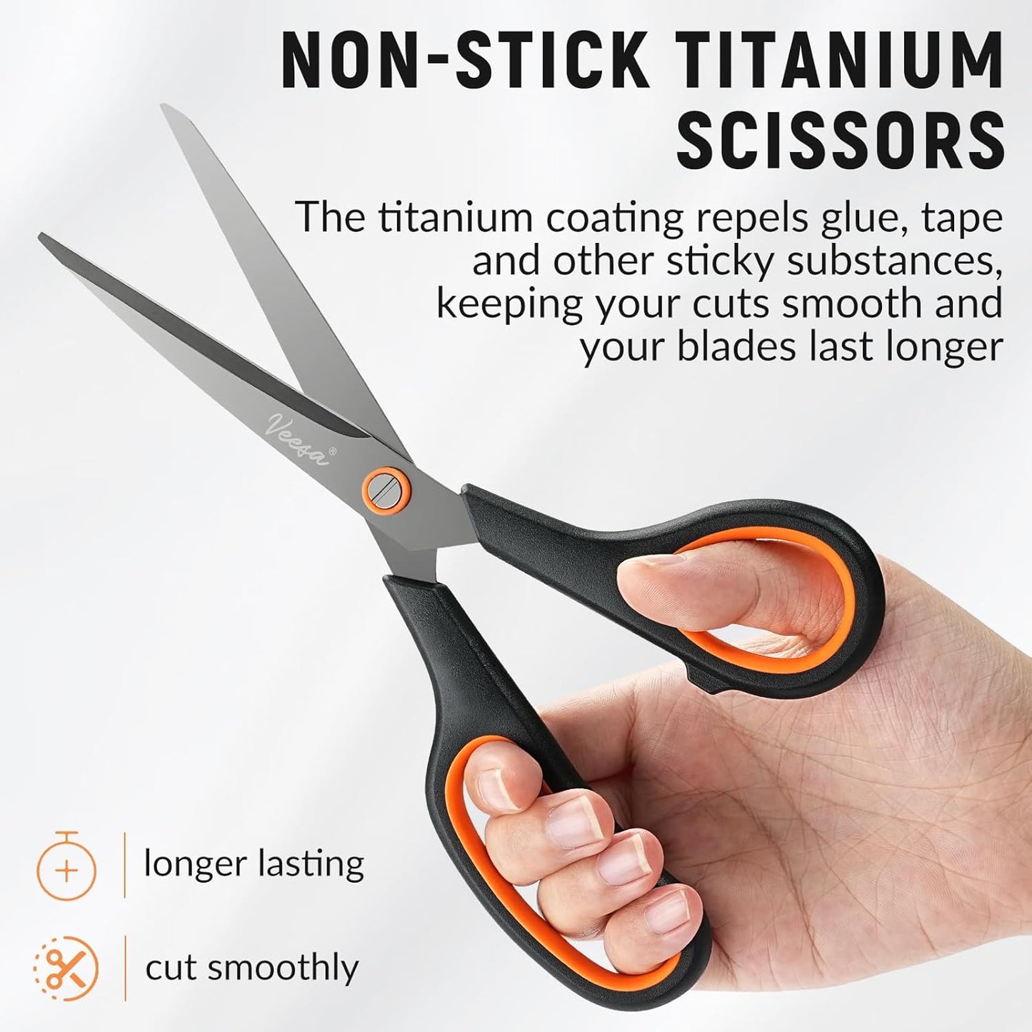 Scissors, 3-Pack Titanium Coated Non-Stick Scissors (8.5’’, 7.5’’, 5.5’’), Comfort Grip, All-Purpose Cutting Tools for Craft, Sewing, Home & School