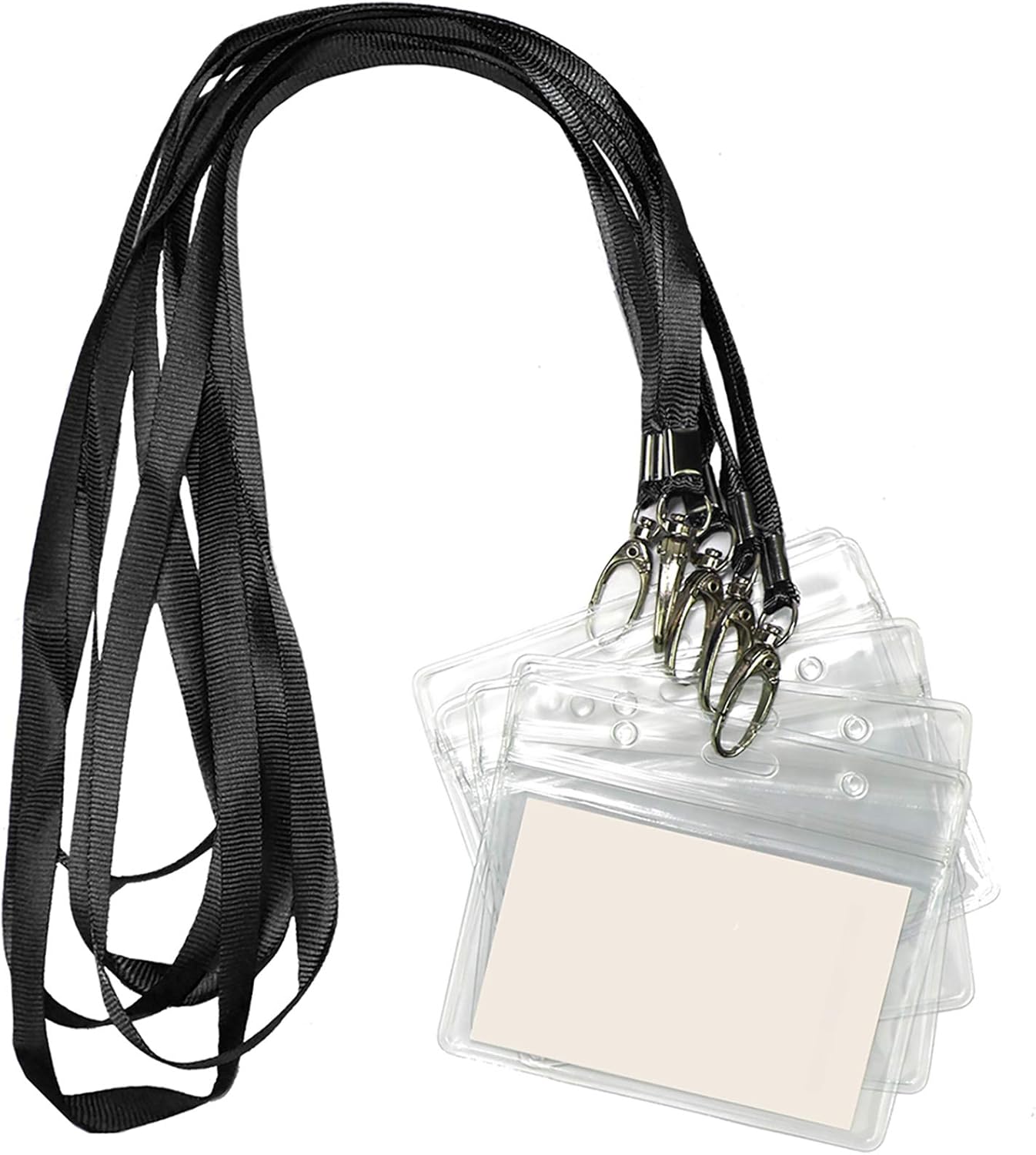 Lanyard with ID Holder 50 Pcs Waterproof Name Tag Horizontal Badge ID Card Holders ID Pass Holder and 50 Pcs Flat Neck Black Lanyards Swivel Hook