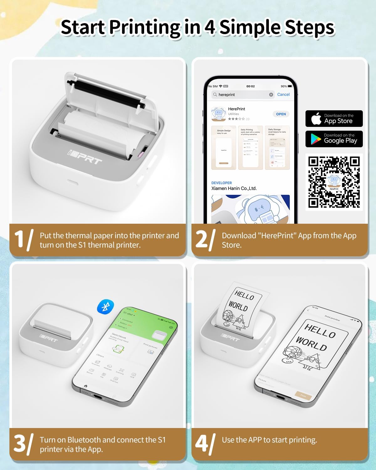 iDPRT Sticker Maker, Portable Thermal Printer with 1 Roll Sticker Paper, Bluetooth Inkless Printer Mini Label Maker for Study, DIY, Notes, Mini Label Maker with Multiple Template in Free App, Grey