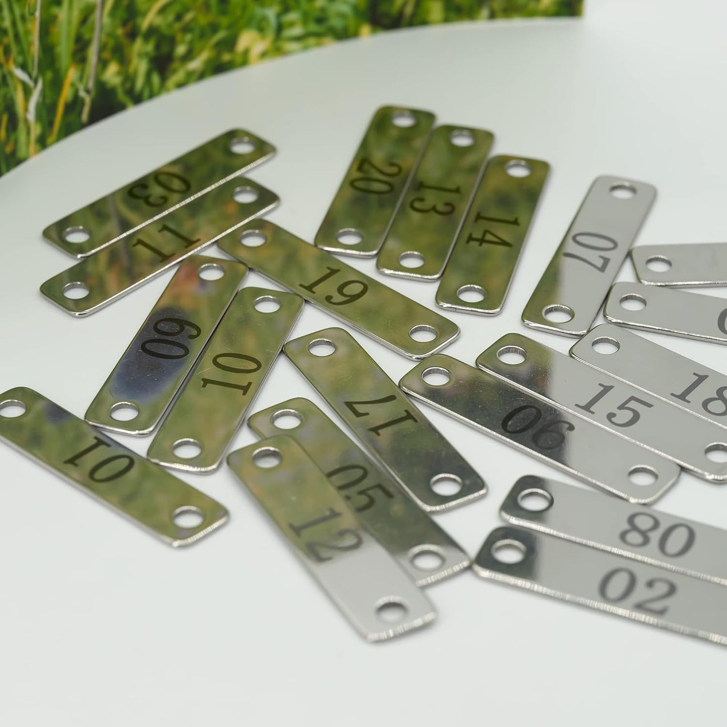 StayMax Small Stainless Steel Rectangle Numbered Tags with Two Holes 4cm*1cm (1-30)