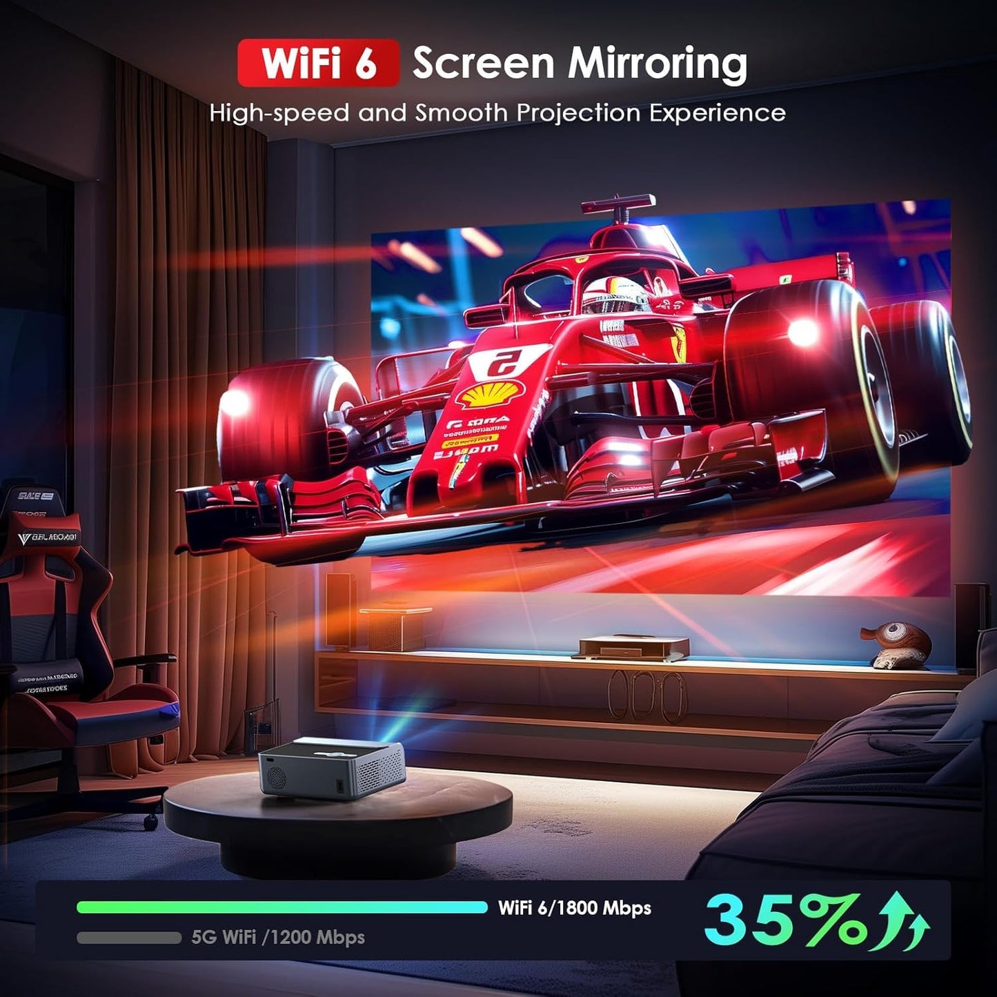 [Electric Focus] Projector with Wifi and Bluetooth, 22000L Auto Keystone Outdoor Projector 4K Support, JOWLURK Native 1080p Movie Projector for iOS/Android/TV Stick/HDMI/USB/Laptop/PS5