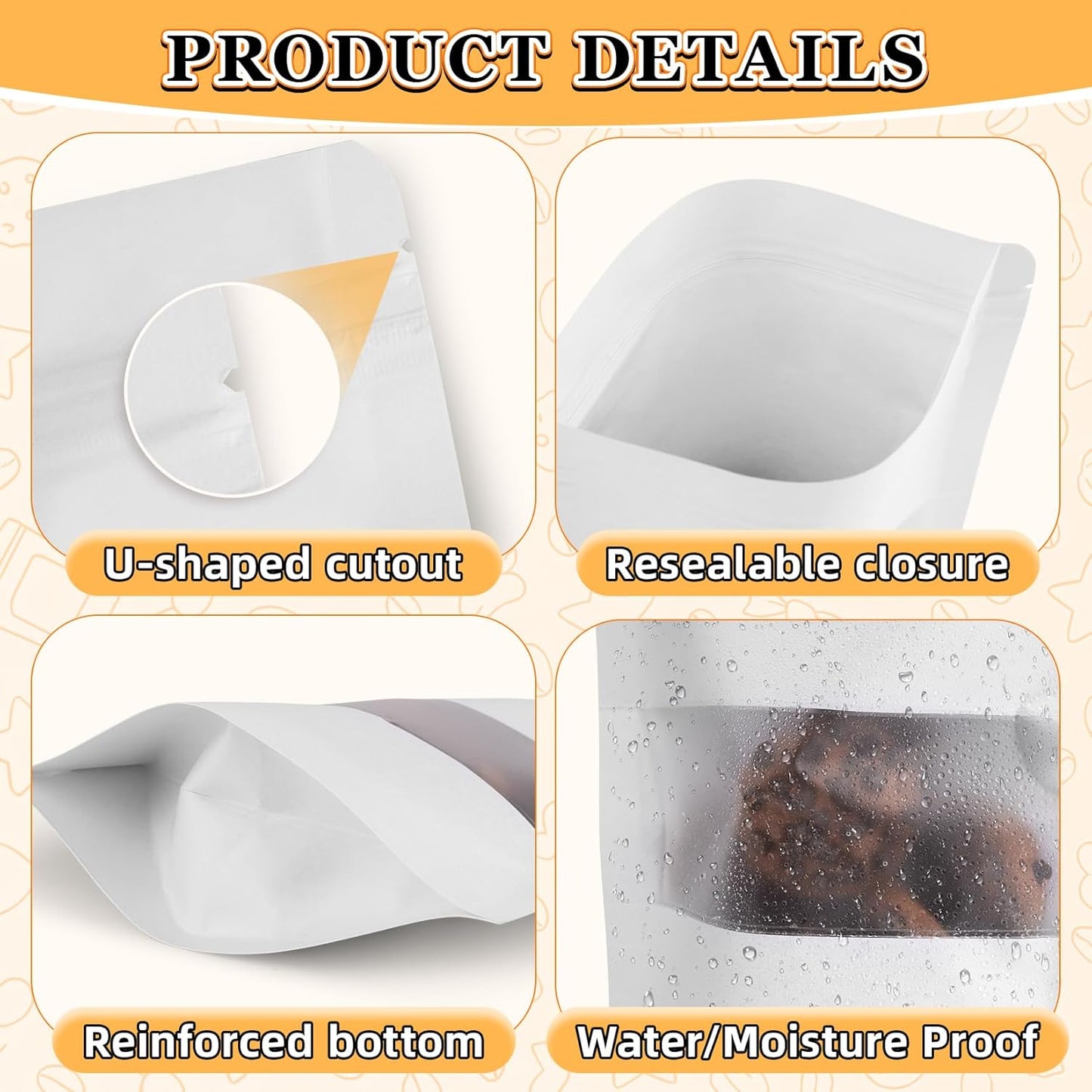 Food Bags 100 Pack Granola Trail Mix Bags Mylar Bags with Window Resealable Mylar Stand Up Pouches Wax Melt Candy Bar Tea Packaging Beef Jerky Chip Bag Bolsas para Carne Seca (4.7"x7.9")