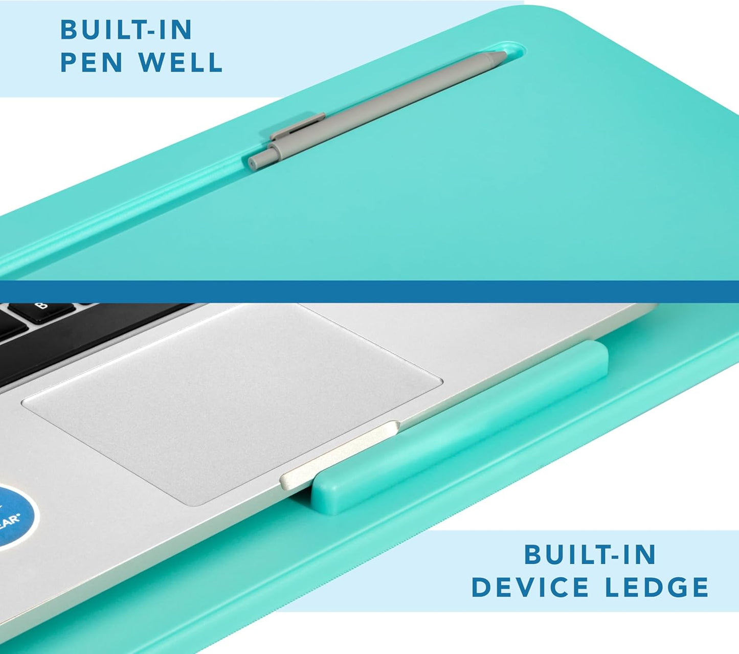 LAPGEAR Original Lap Desk – Large (17.9” x 13”) | Fits Up to 17.3” Laptops | Cushioned with Device Ledge, Pencil Tray & Handle | Portable & Lightweight | 12-Pack | Aqua Sky – Style No. 45009