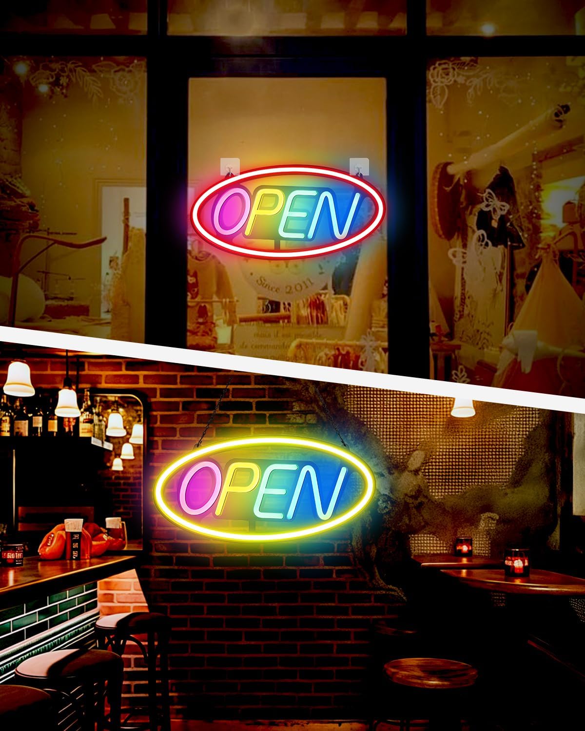 22" X 11" LED Neon Open Sign for Businesses – Ultra-Bright, Remote Control, Color Changing & Scrolling Modes | Adjustable Brightness/Speed | Energy-Efficient Light-Up Sign