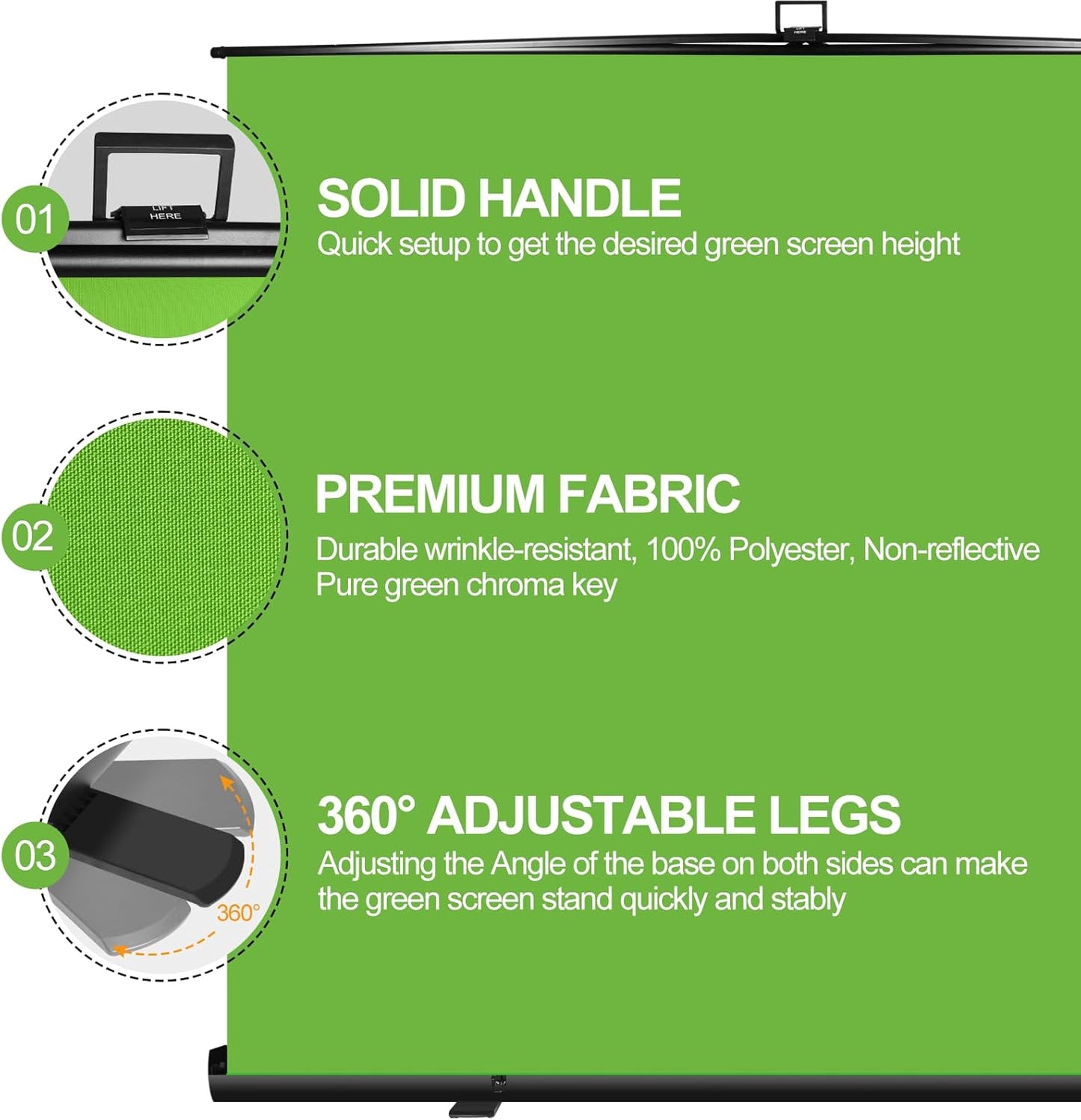 FUDESY 78.7 x 93in Extra Wide Large Collapsible Green Screen Chroma Key Panel, Portable Retractable Wrinkle Resistant Green Backdrop for Streaming, Tiktok, Auto-Locking Frame, Aluminum Hard Case
