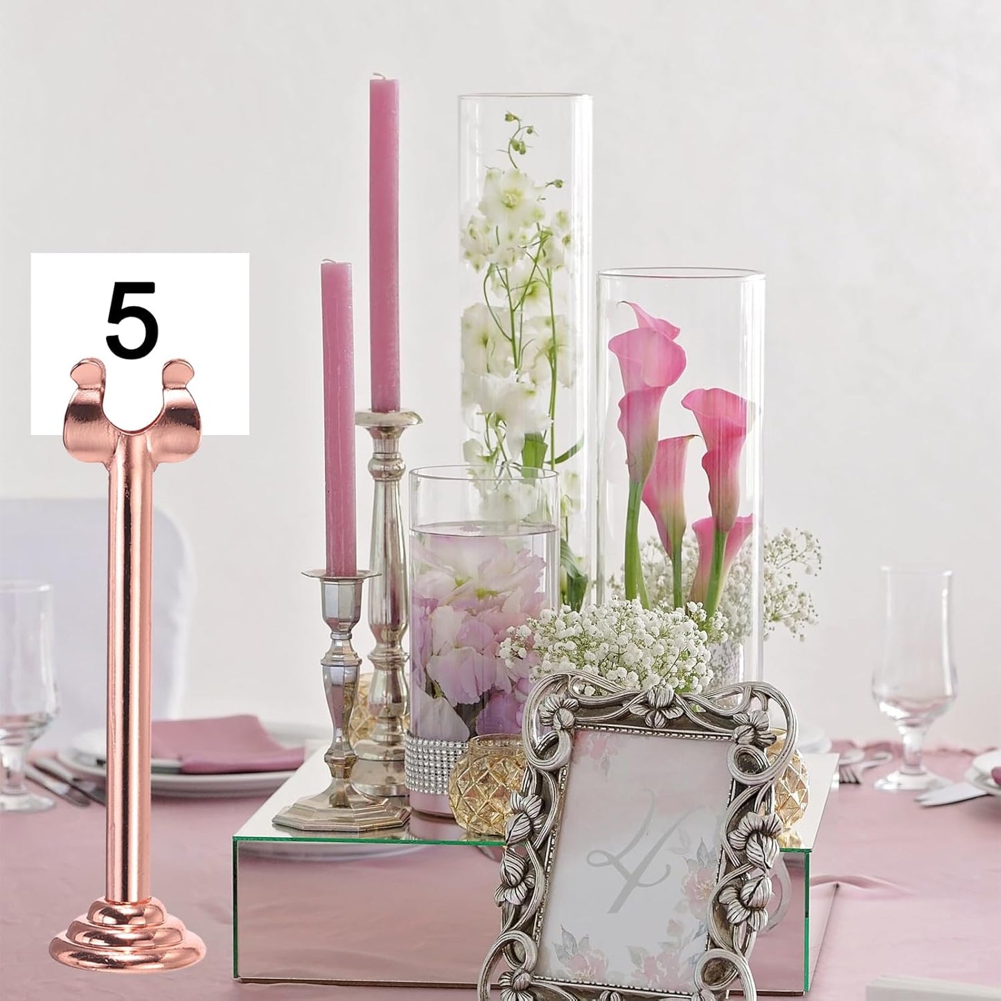 MECCANIXITY 12pcs Rose Gold Table Number Holders, 3.15 Inch Place Card Holders with Large Base for Secure Support