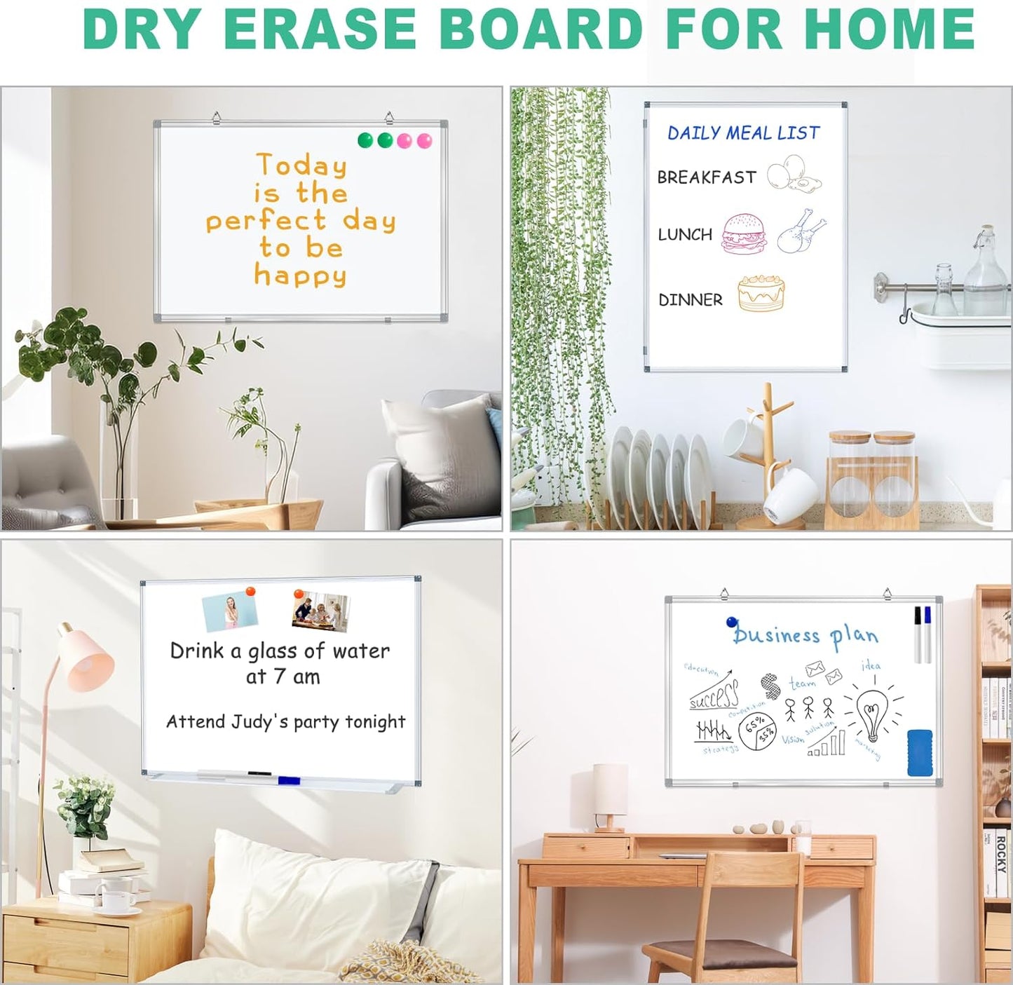 H-Qprobd 3' x 2' Whiteboard Dry Erase White Board for Wall 36x24 (3pcs) Magnetic Boards for Office Classroom & Home, Small Wall Whiteboard Including 6 Markers, 20 Magnets, 2 Erasers