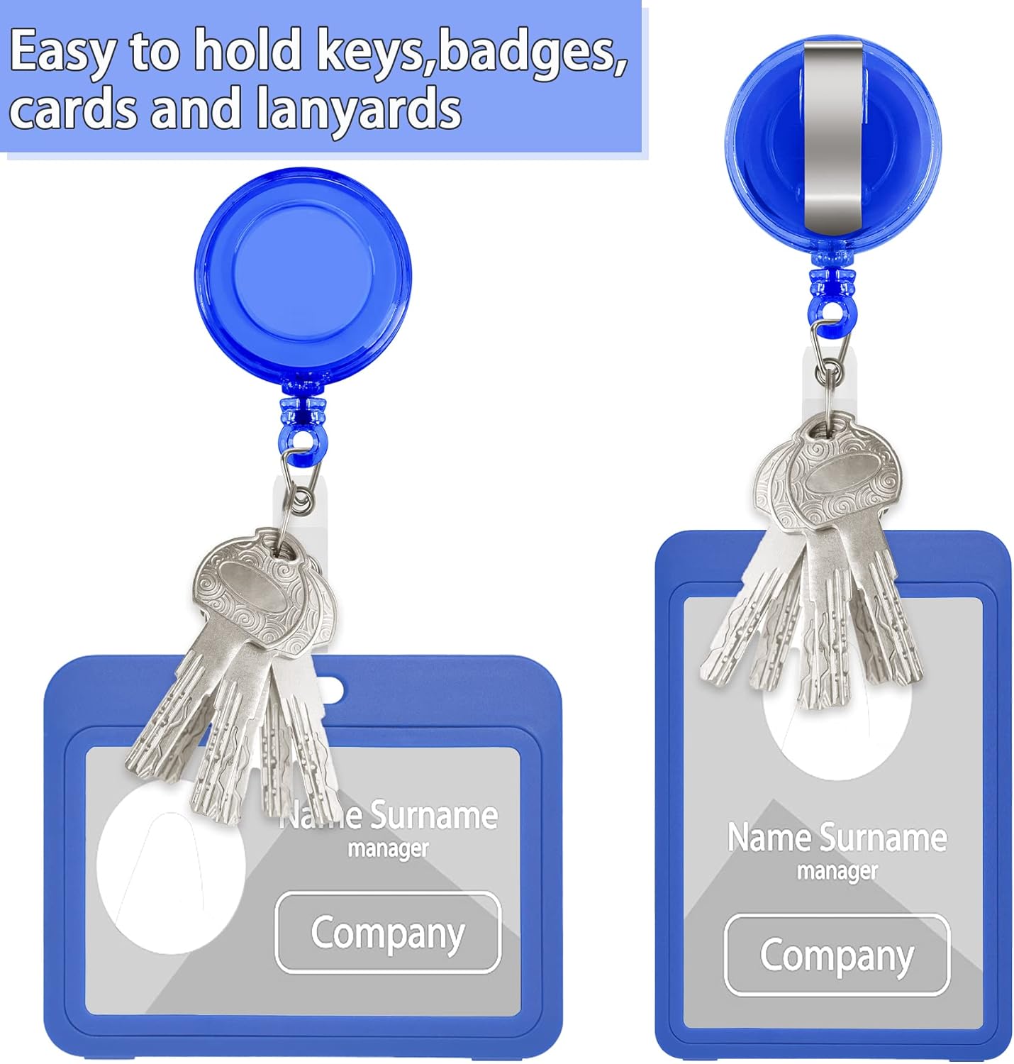 JANYUN 100 Pcs Badge Reels Retractable Badges Holder for ID Card Keychain Whistles Lanyards for School Office (Blue)