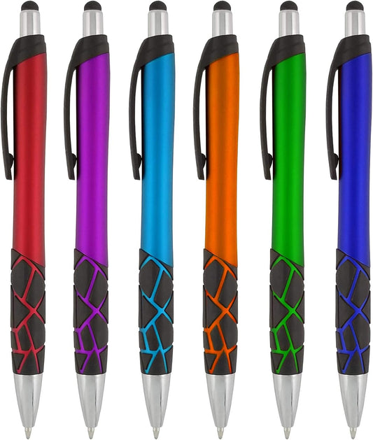 Stylus Pens -2 in1 Capactive Touch Screen with Ballpoint Writing Pen Sensitive Stylus Tip For Your iPad iPhone Samsung Galaxy & All Smart Devices -Metallic Barrel - Assorted Colors Comfy Grips,6 Pack