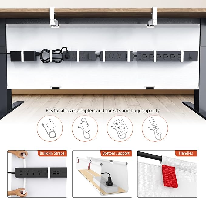 Univivi No Drill Under Desk Cable Management Tray, Clamp/Screw Mount Desk Cable - Image 2