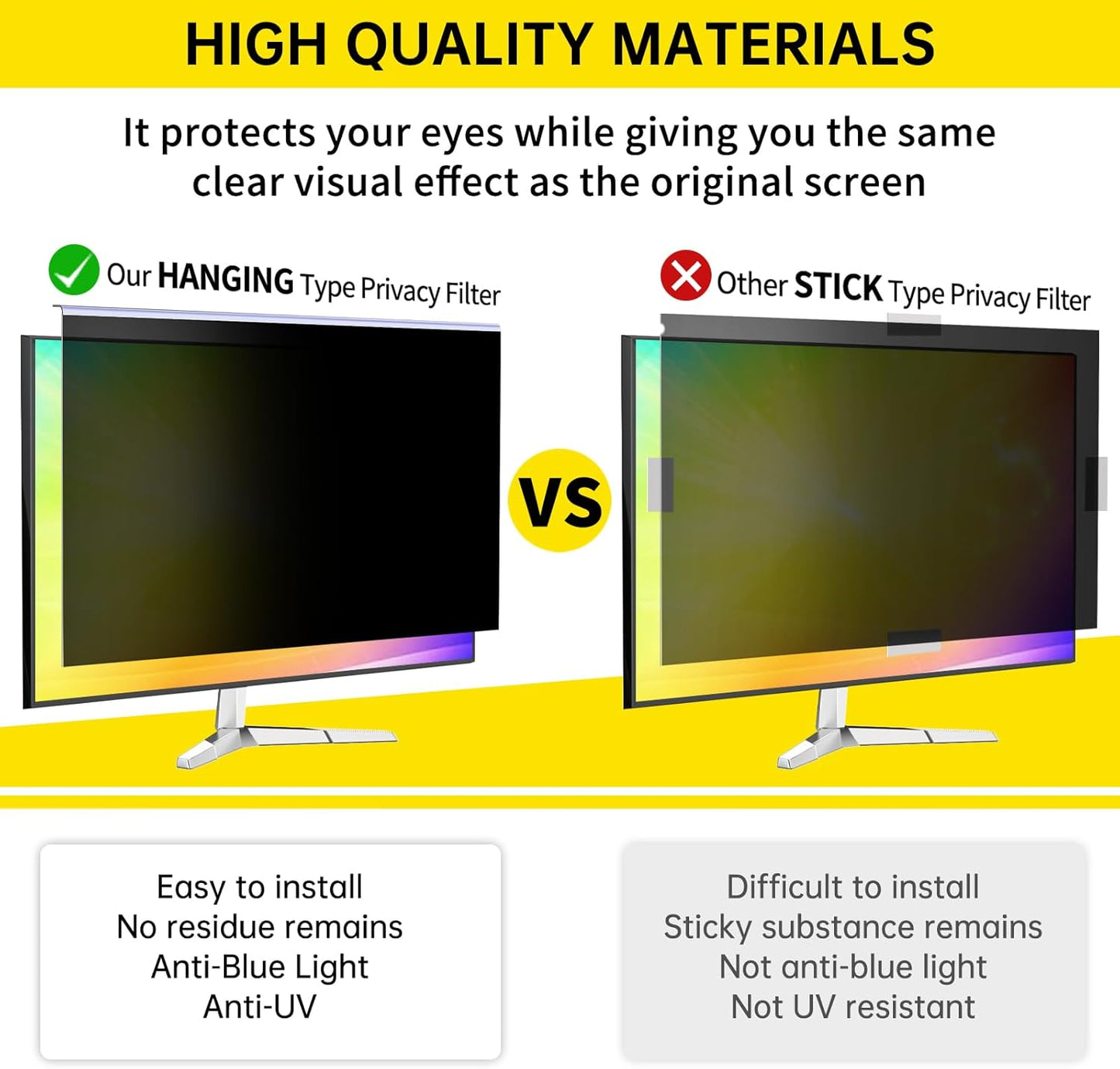 21.5 Inch Computer Privacy Screen for 16:9 Widescreen Monitor, Anti-Blue Light Monitor Privacy Screen Filter, Anti-UV Computer Shield