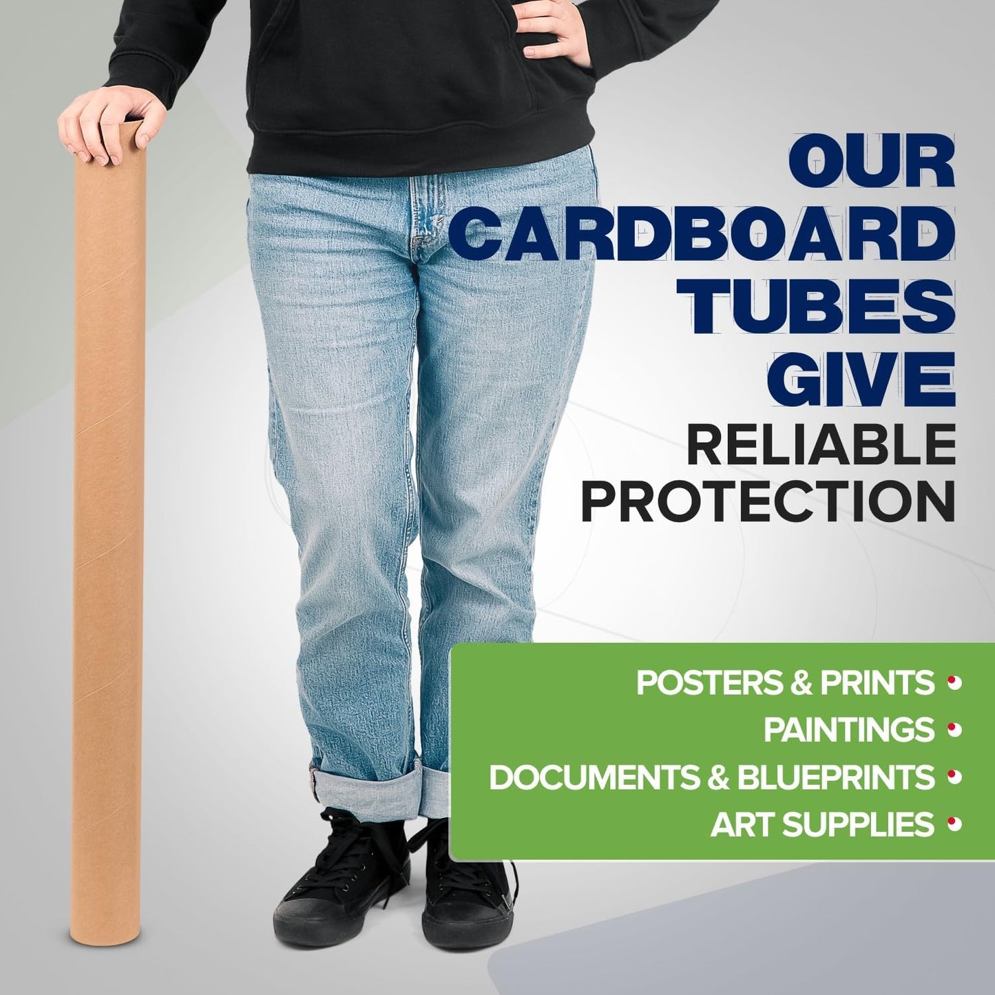 3" x 36" Reinforced Kraft Paper Mailing Tubes, Pack of 6 Tubes with 2 Caps Each – USPS Approved Poster Tube – Made in USA Cardboard Tube for Shipping and Storing Posters, Prints, Artwork, or Documents