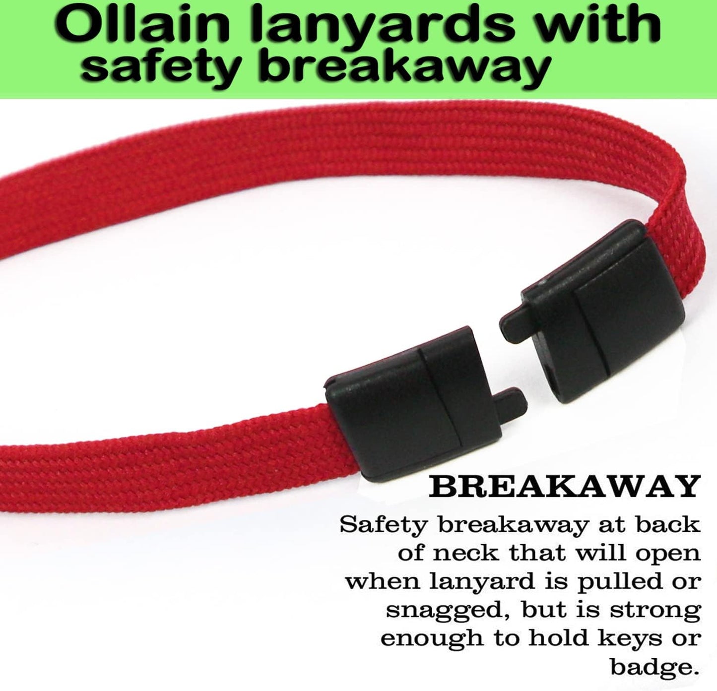 Safety Breakaway Lanyard With J-Hook for ID Badges, Cruise, Business Card, NameTag Holder - Premium Flat Lanyards for Women/Men, Employees, Students (Red, Breakaway 100 Pack)