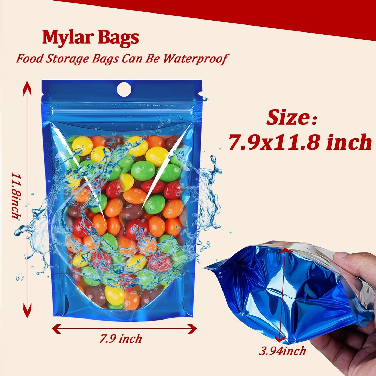 100 Pack Smell Proof Stand Up Mylar Bags with Resealable Zipper & Clear Window - 7.9x11.8 Inch Odor-Proof Aluminum Foil Pouches for Food Storage, Coffee, Cookies, Jewelry, Small Business Packaging